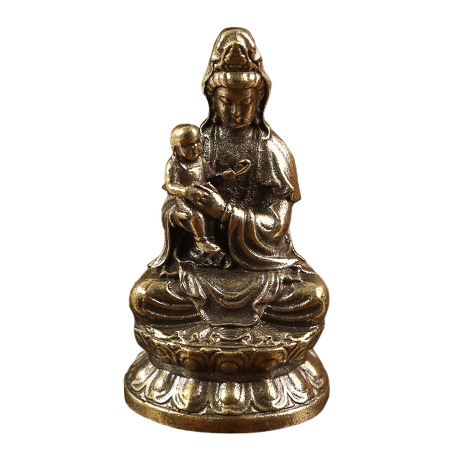 Avalokitesvara Statue Holding A Kid Religious Brass Buddhism for Living Room