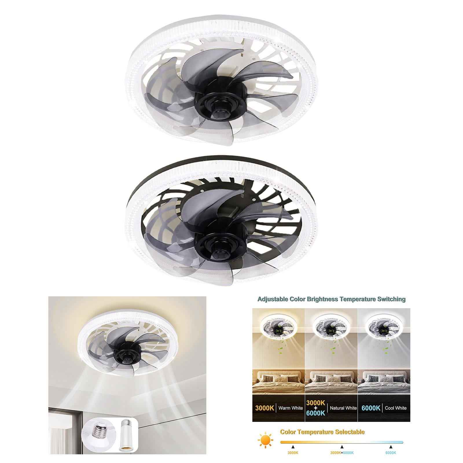 Ceiling Fan with Light Mute with Remote Fan Lamp for Office Home Dining Room White