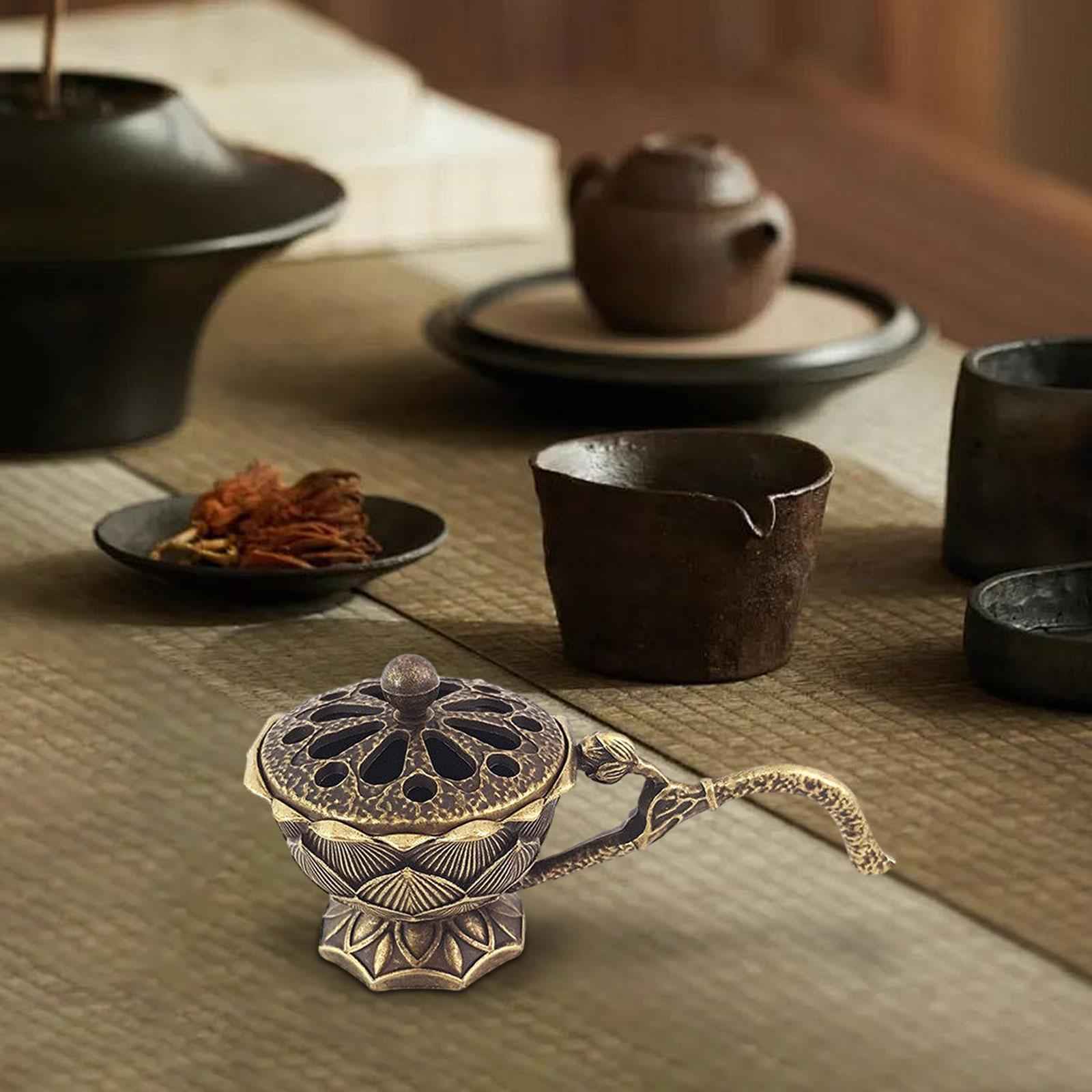 Incense Burner Hollow Out Holder for Dish Incense Incense Cones Coils Office Bronze Color