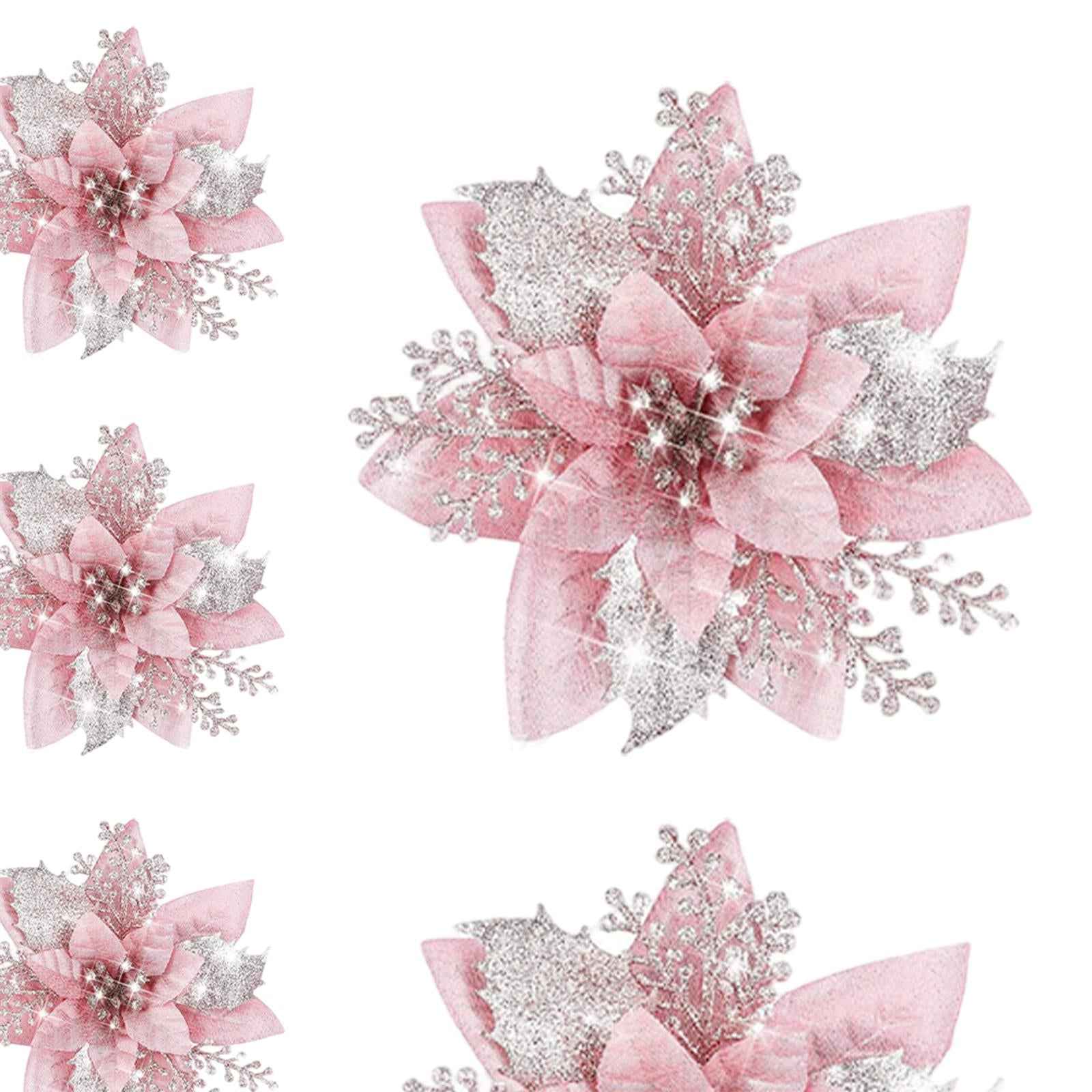 10Pcs Artificial Flowers Glitter Flowers Party Cemetery Christmas Poinsettia Pink