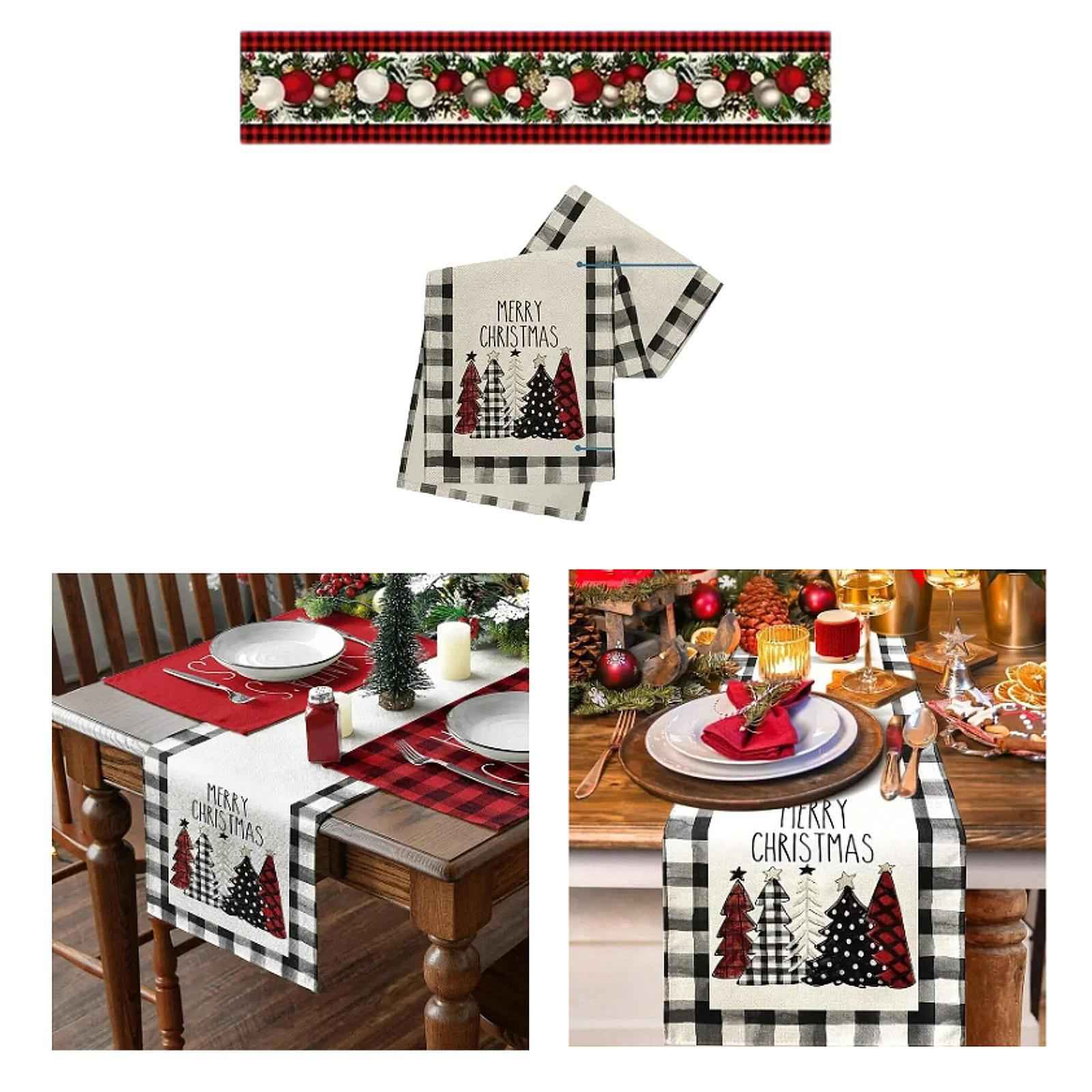 Halloween Table Runner 71 inch Long Rectangular Table Cover Xmas Table Cloth Xmas Trees Pattern