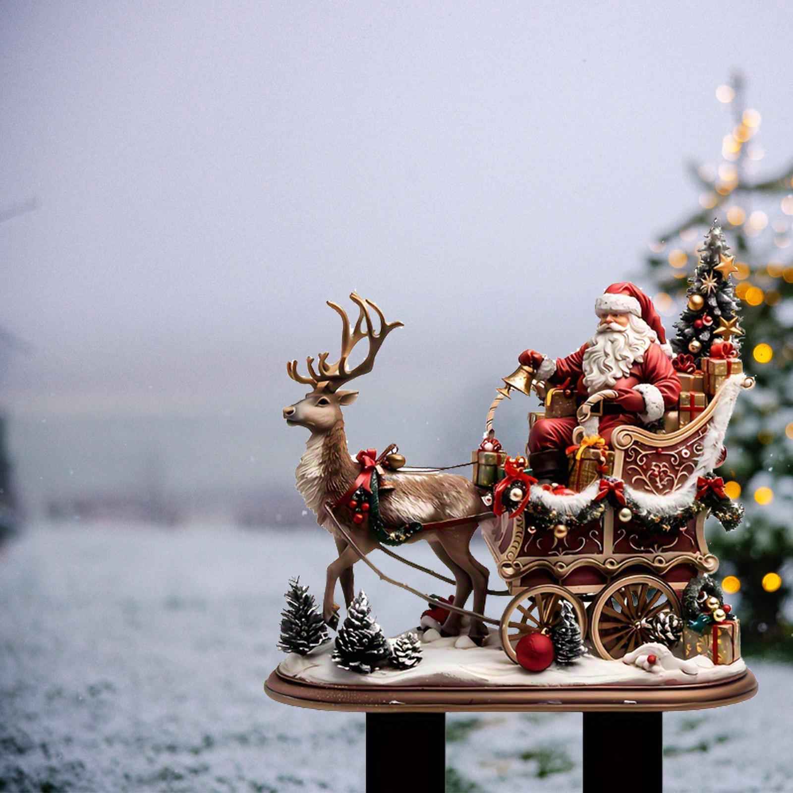 Santa Claus and Reindeer Ornament Stake Gift Xmas Decor for Party Favor Yard