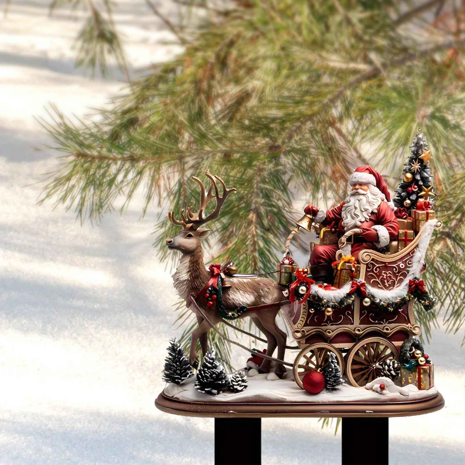 Santa Claus and Reindeer Ornament Stake Gift Xmas Decor for Party Favor Yard