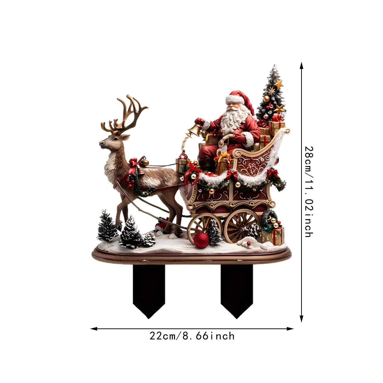 Santa Claus and Reindeer Ornament Stake Gift Xmas Decor for Party Favor Yard