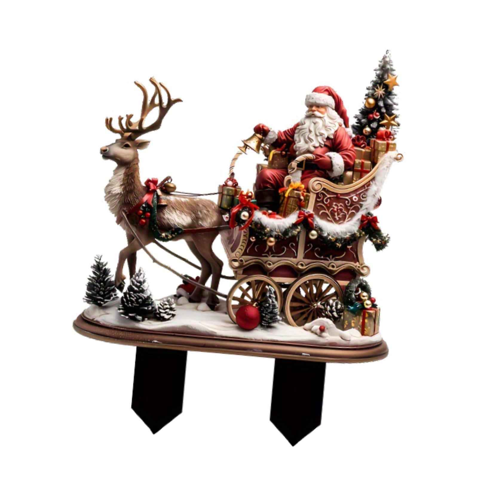 Santa Claus and Reindeer Ornament Stake Gift Xmas Decor for Party Favor Yard