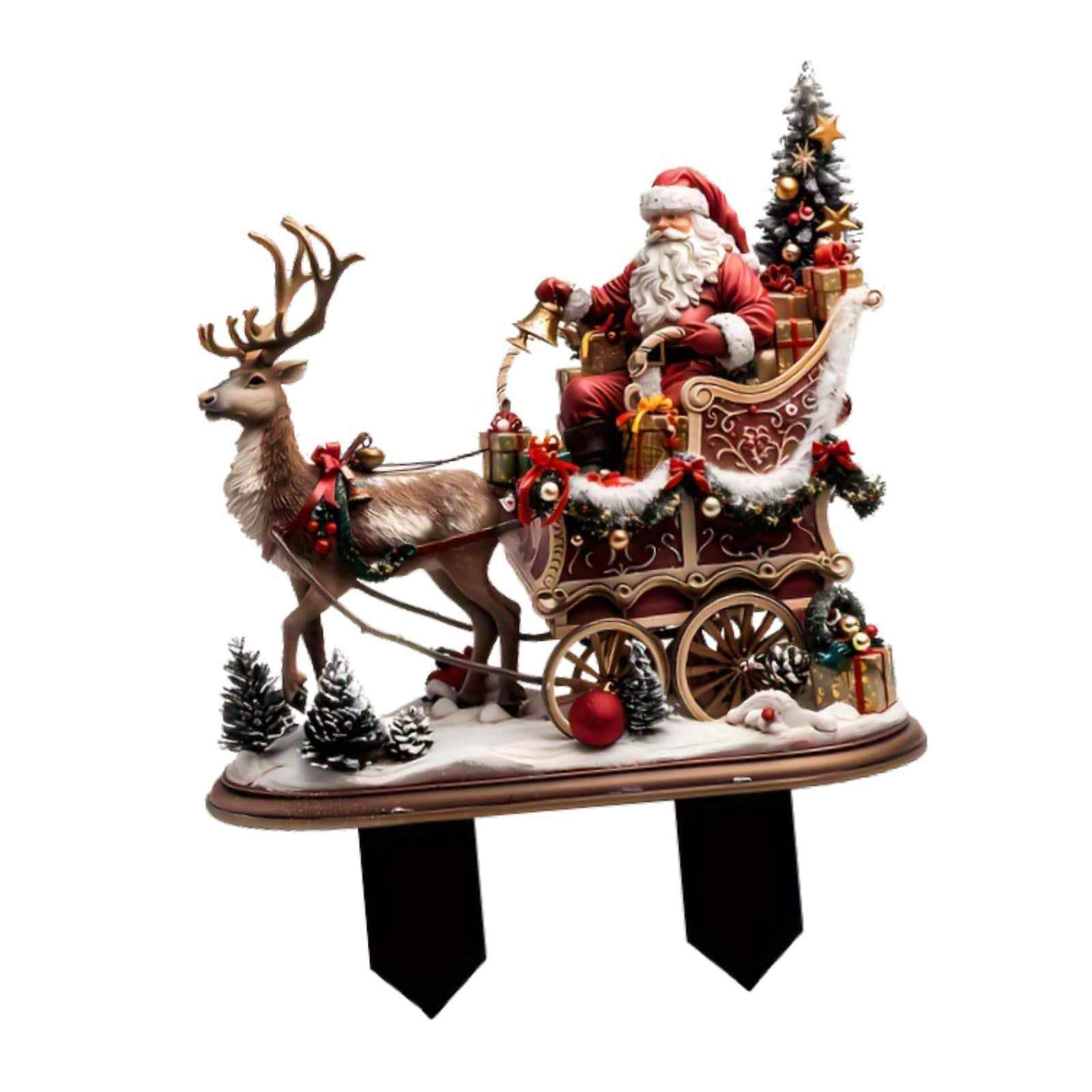 Santa Claus and Reindeer Ornament Stake Gift Xmas Decor for Party Favor Yard