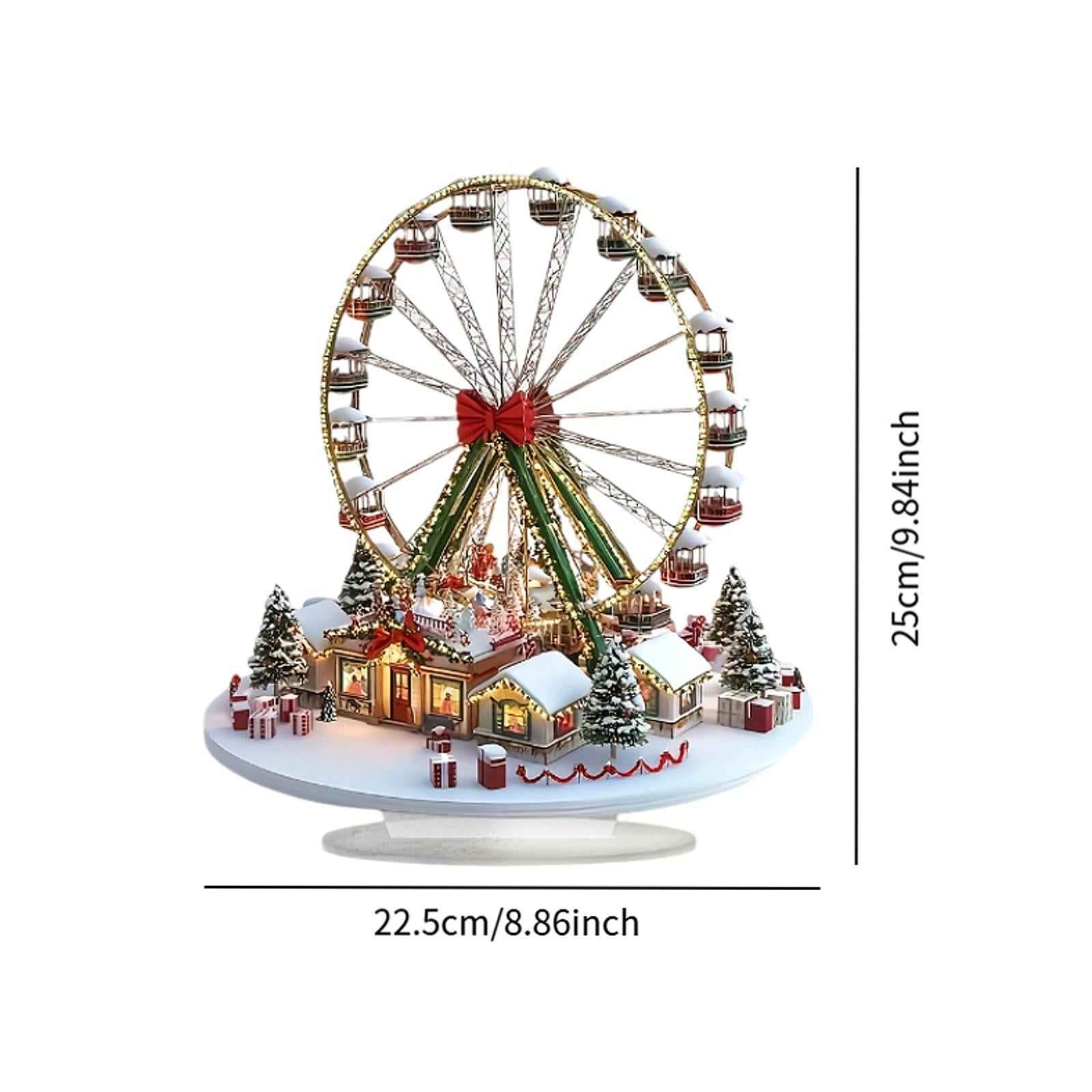 Acrylic Christmas Houses Wheel Decor Unique 2D Flat Sign for Corner Holiday