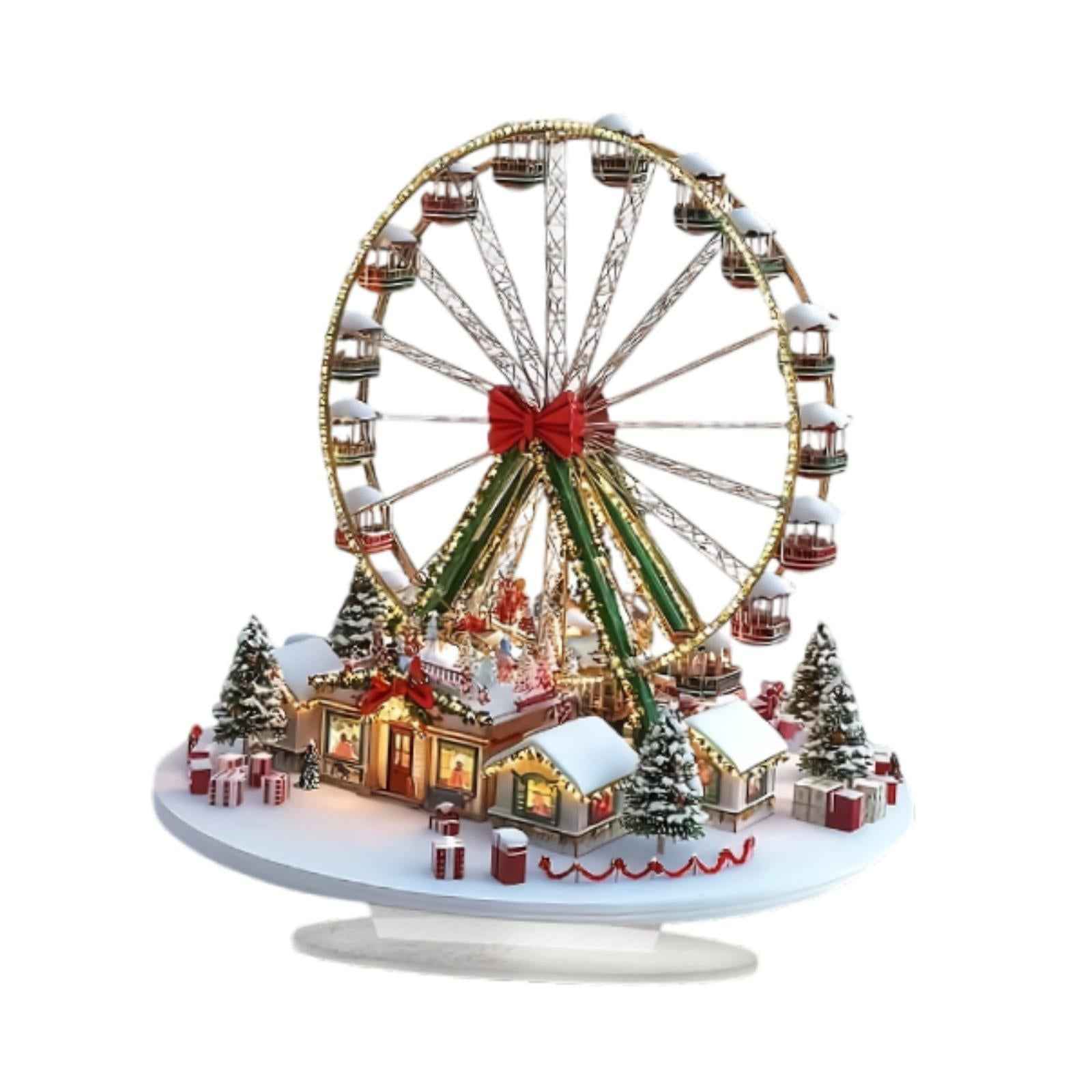 Acrylic Christmas Houses Wheel Decor Unique 2D Flat Sign for Corner Holiday
