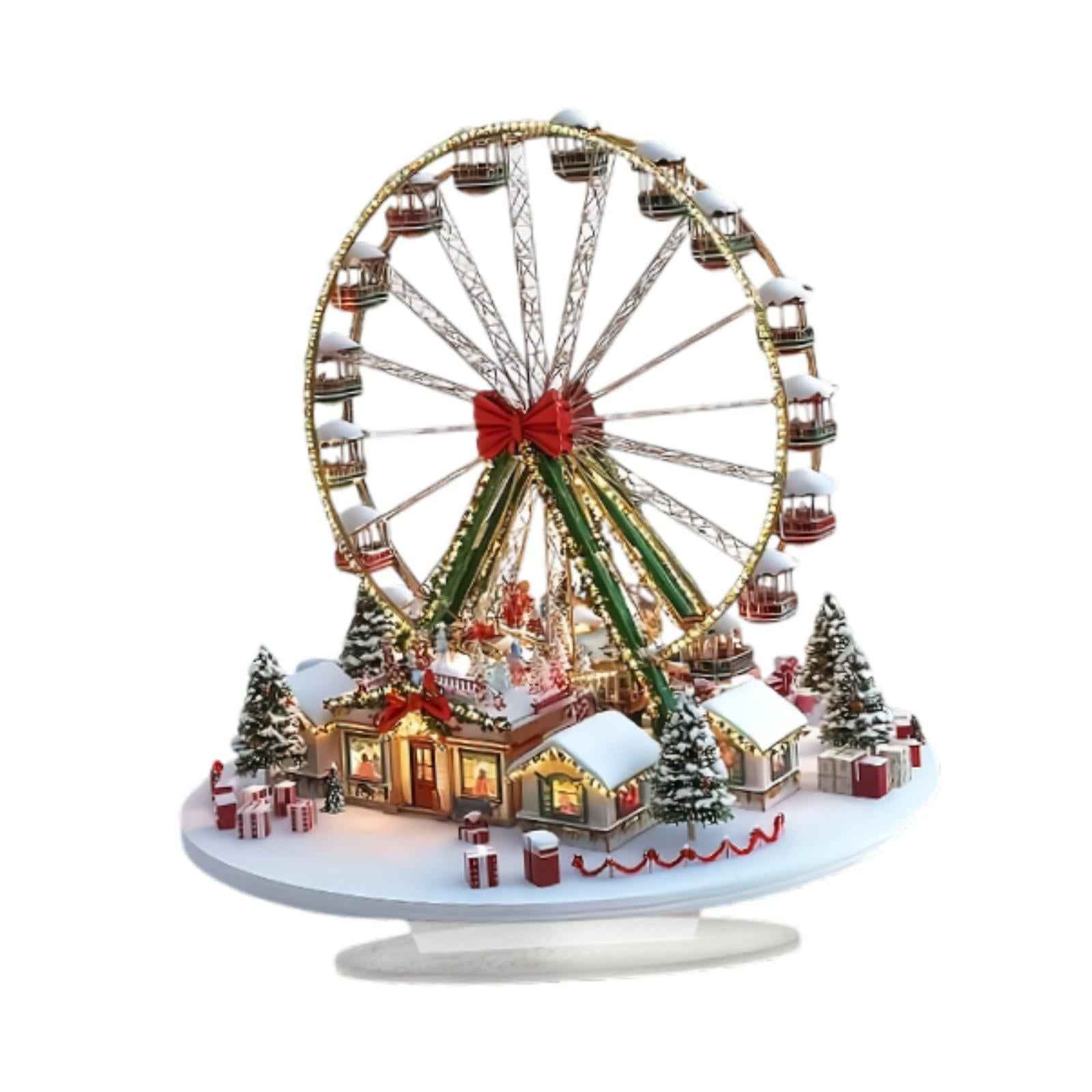 Acrylic Christmas Houses Wheel Decor Unique 2D Flat Sign for Corner Holiday