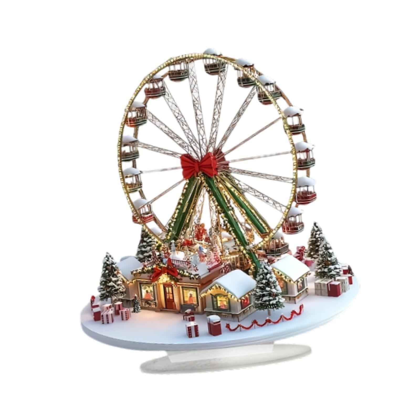 Acrylic Christmas Houses Wheel Decor Unique 2D Flat Sign for Corner Holiday