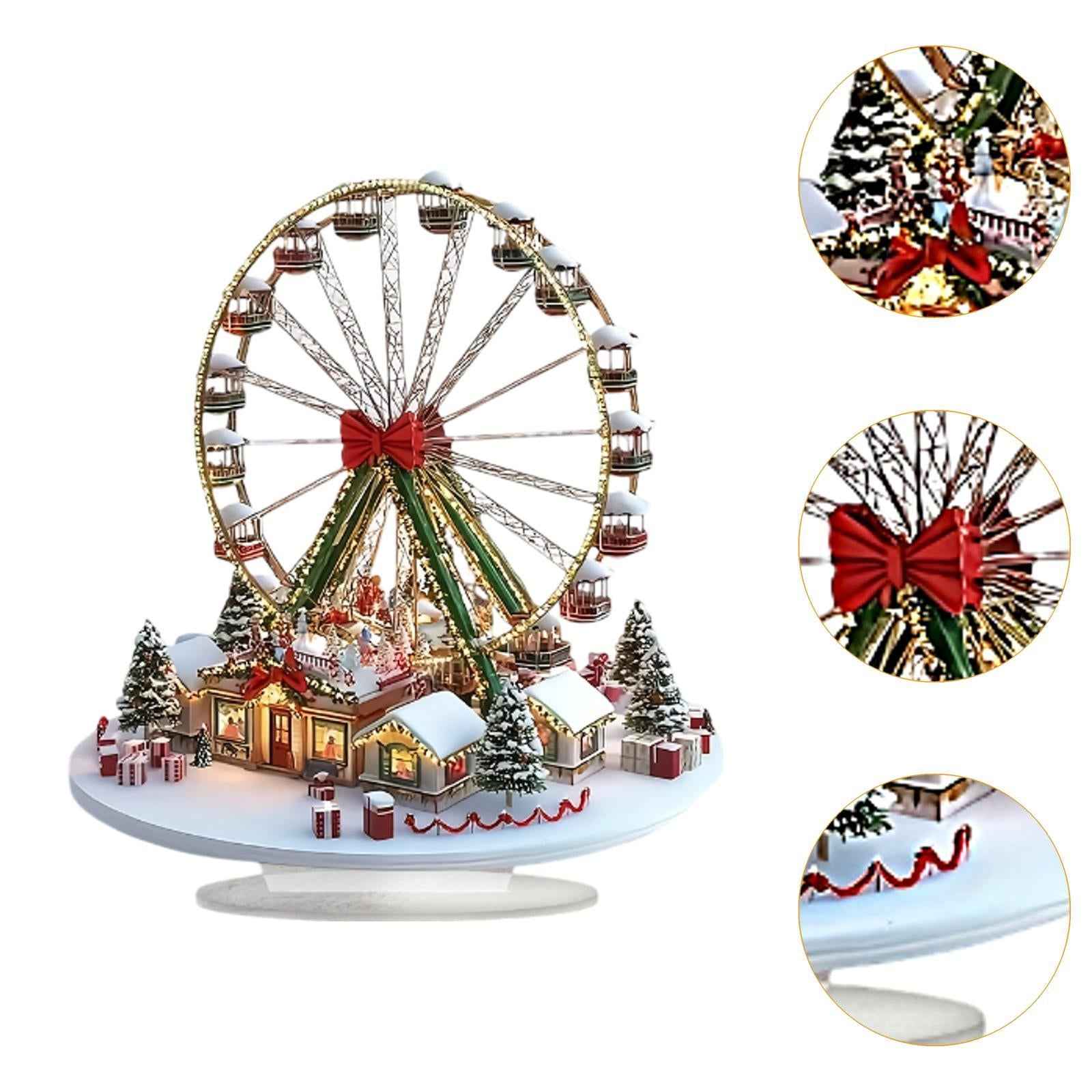 Acrylic Christmas Houses Wheel Decor Unique 2D Flat Sign for Corner Holiday