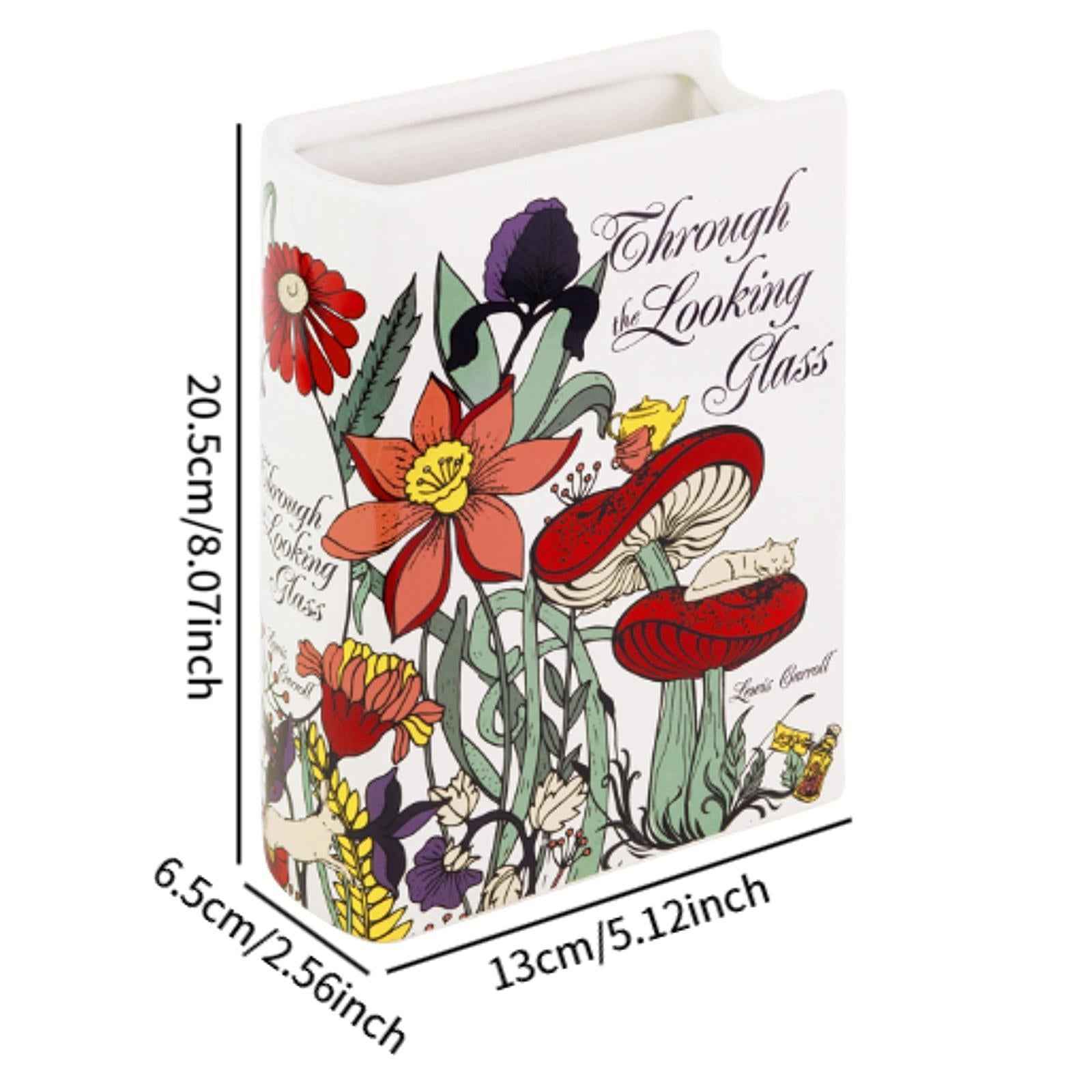 Ceramic Book Flower Vase Novelty Statue for Coffee Table Entrance TV Cabinet White