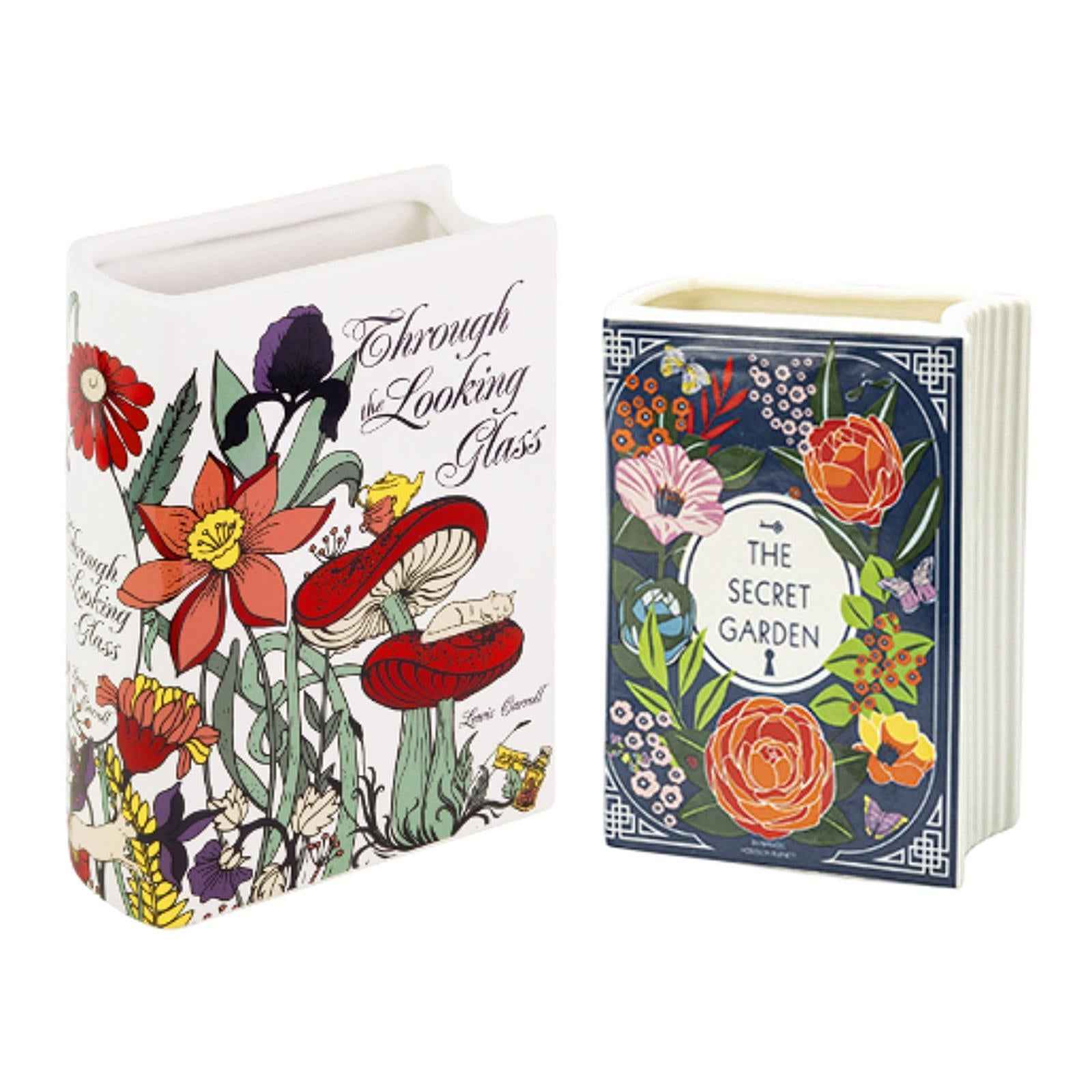 Ceramic Book Flower Vase Novelty Statue for Coffee Table Entrance TV Cabinet White