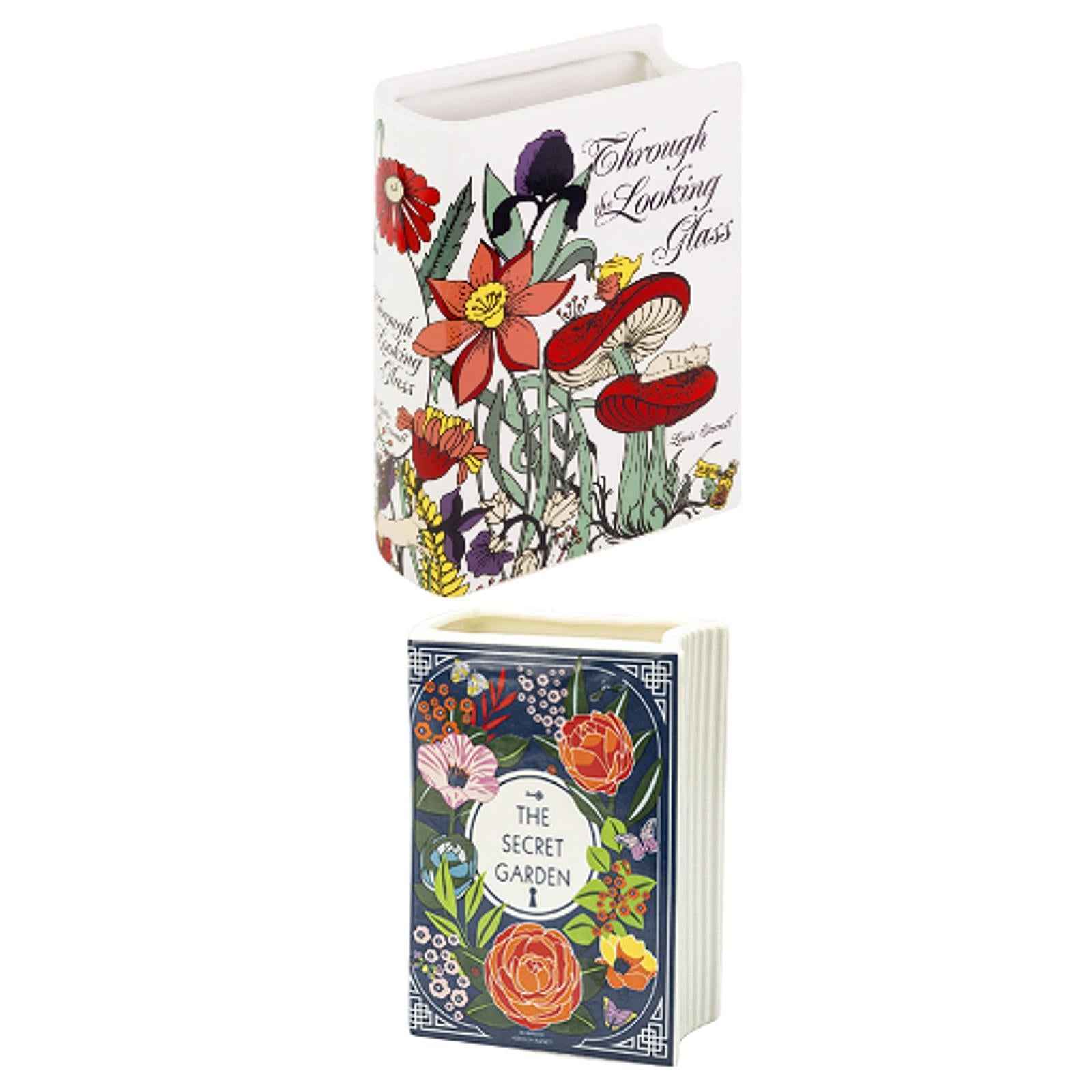 Ceramic Book Flower Vase Novelty Statue for Coffee Table Entrance TV Cabinet White