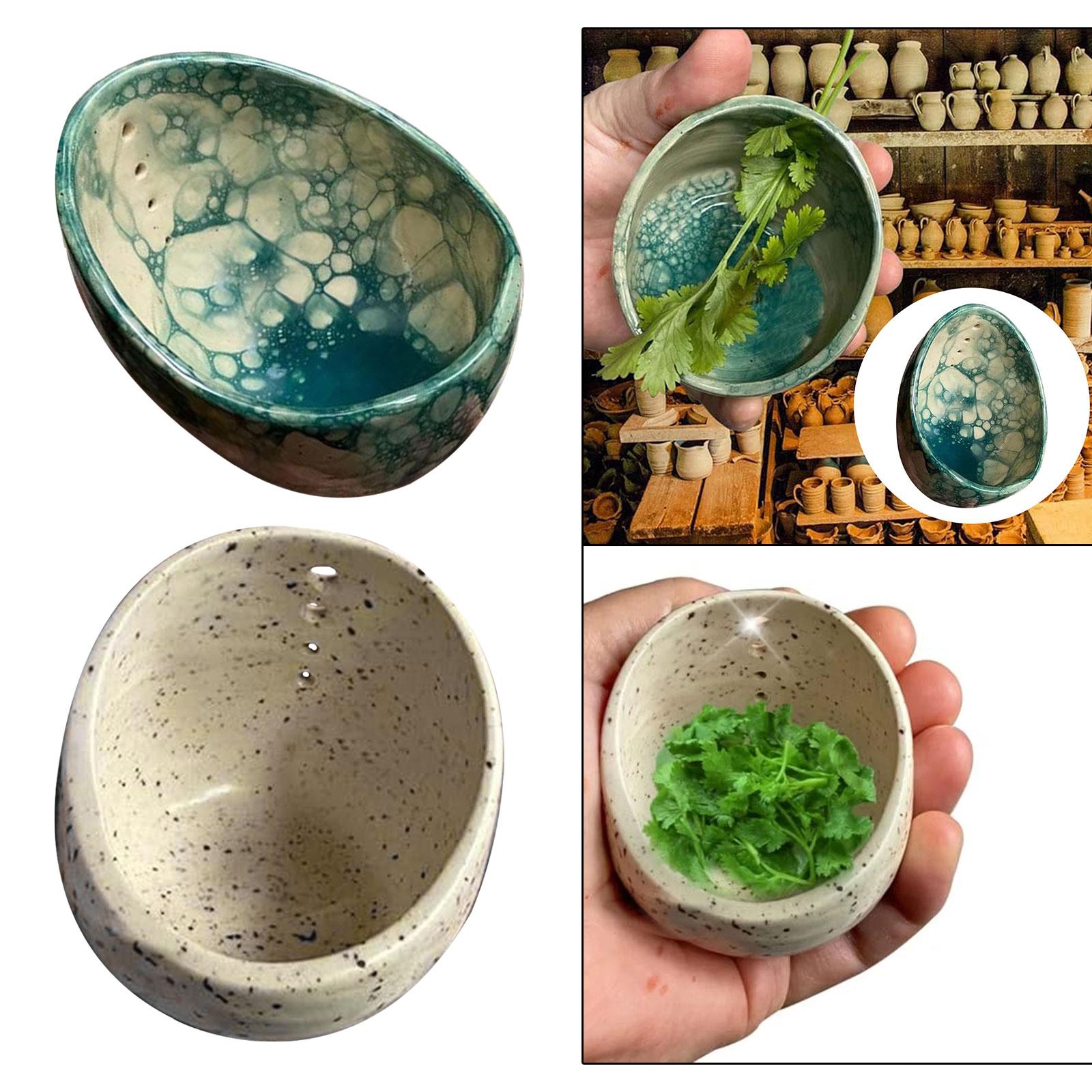 Pottery Stripper Bowl Different Round Hole Sizes Vegetable Leaf Remover Blue