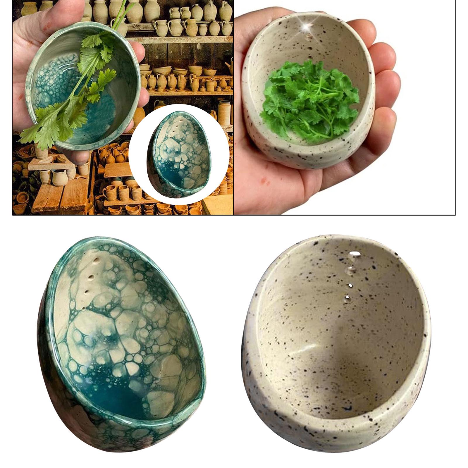 Pottery Stripper Bowl Different Round Hole Sizes Vegetable Leaf Remover Blue