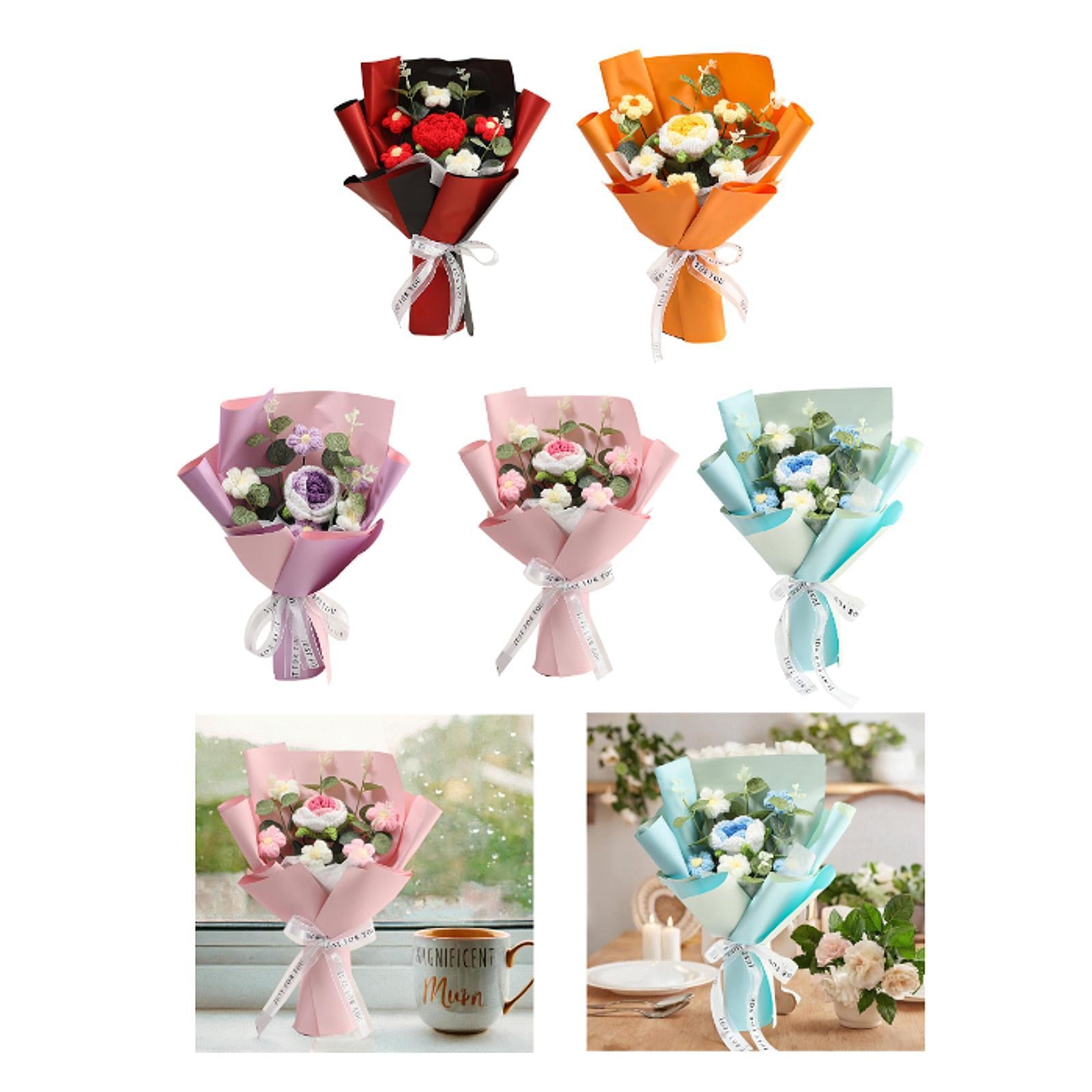 Completed Crochet Flower Bouquet Gift Mum Handmade Knitted Artificial Flower Red