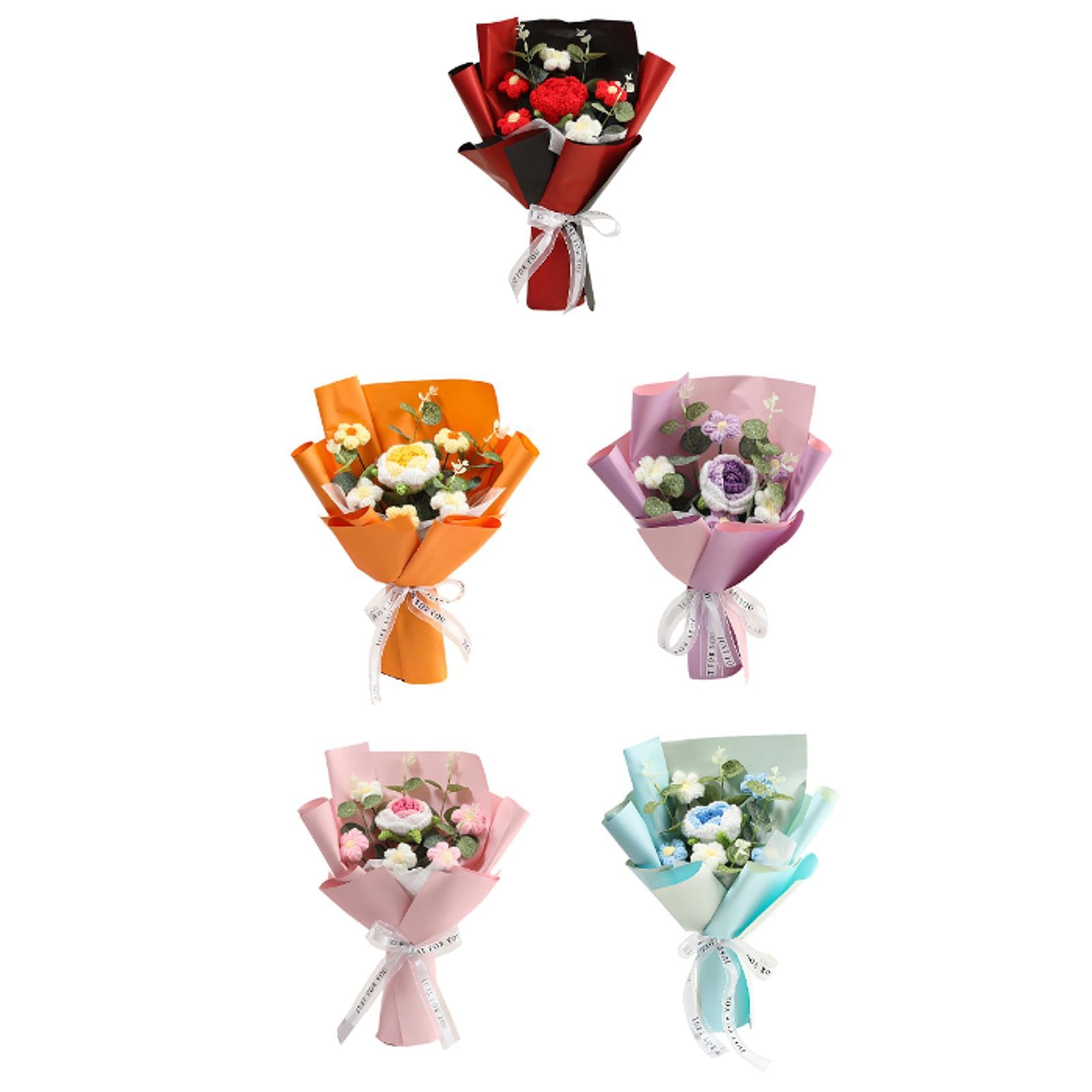Completed Crochet Flower Bouquet Gift Mum Handmade Knitted Artificial Flower Red
