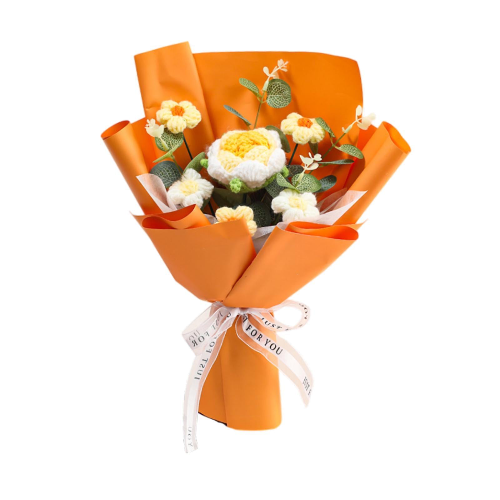 Completed Crochet Flower Bouquet Gift Mum Handmade Knitted Artificial Flower Yellow