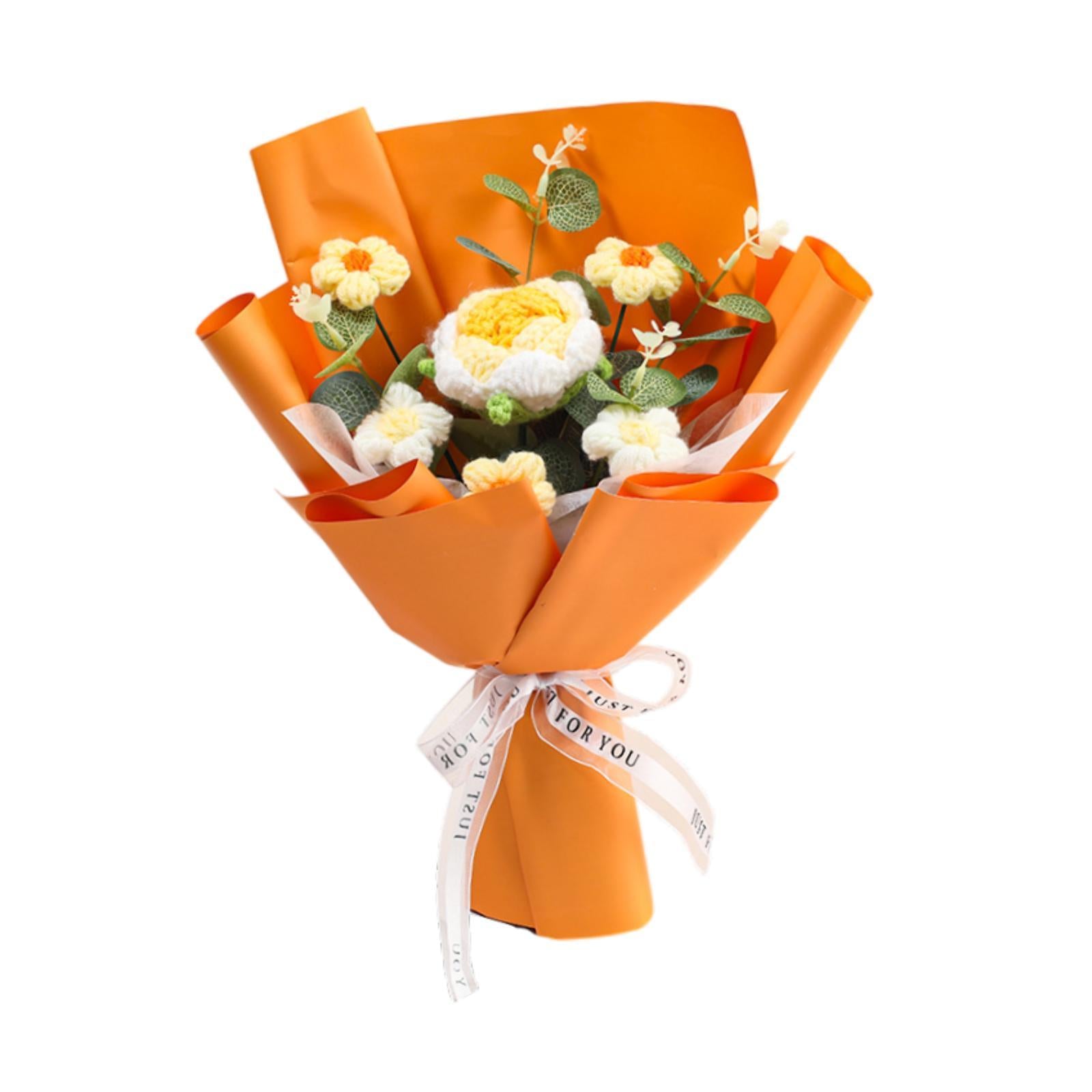 Completed Crochet Flower Bouquet Gift Mum Handmade Knitted Artificial Flower Yellow