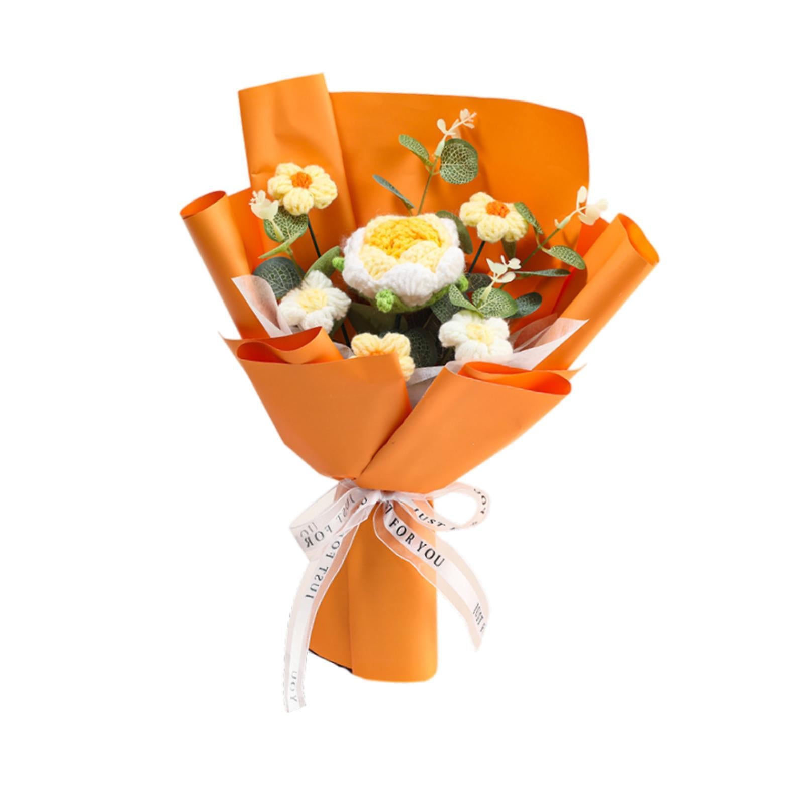 Completed Crochet Flower Bouquet Gift Mum Handmade Knitted Artificial Flower Yellow