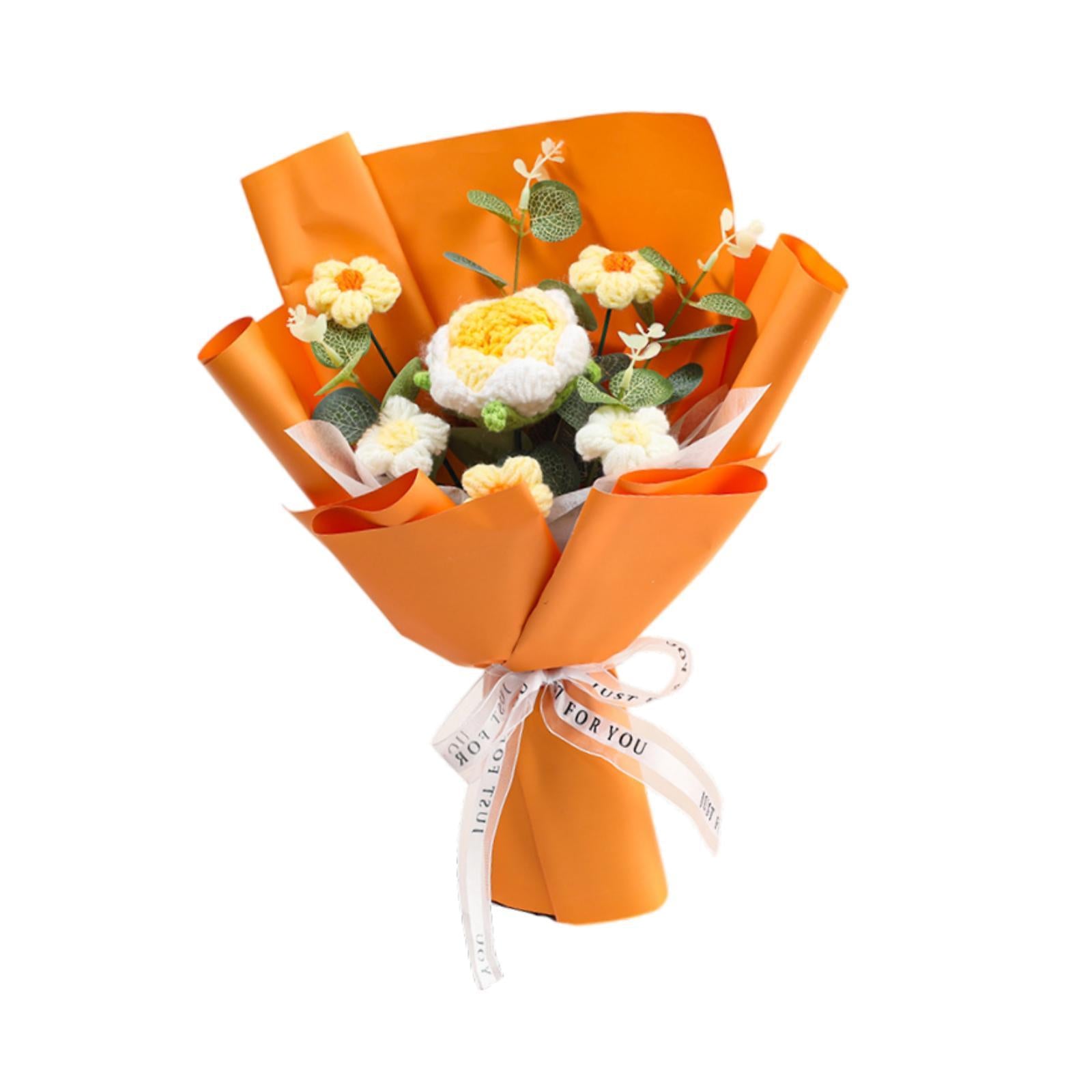 Completed Crochet Flower Bouquet Gift Mum Handmade Knitted Artificial Flower Yellow