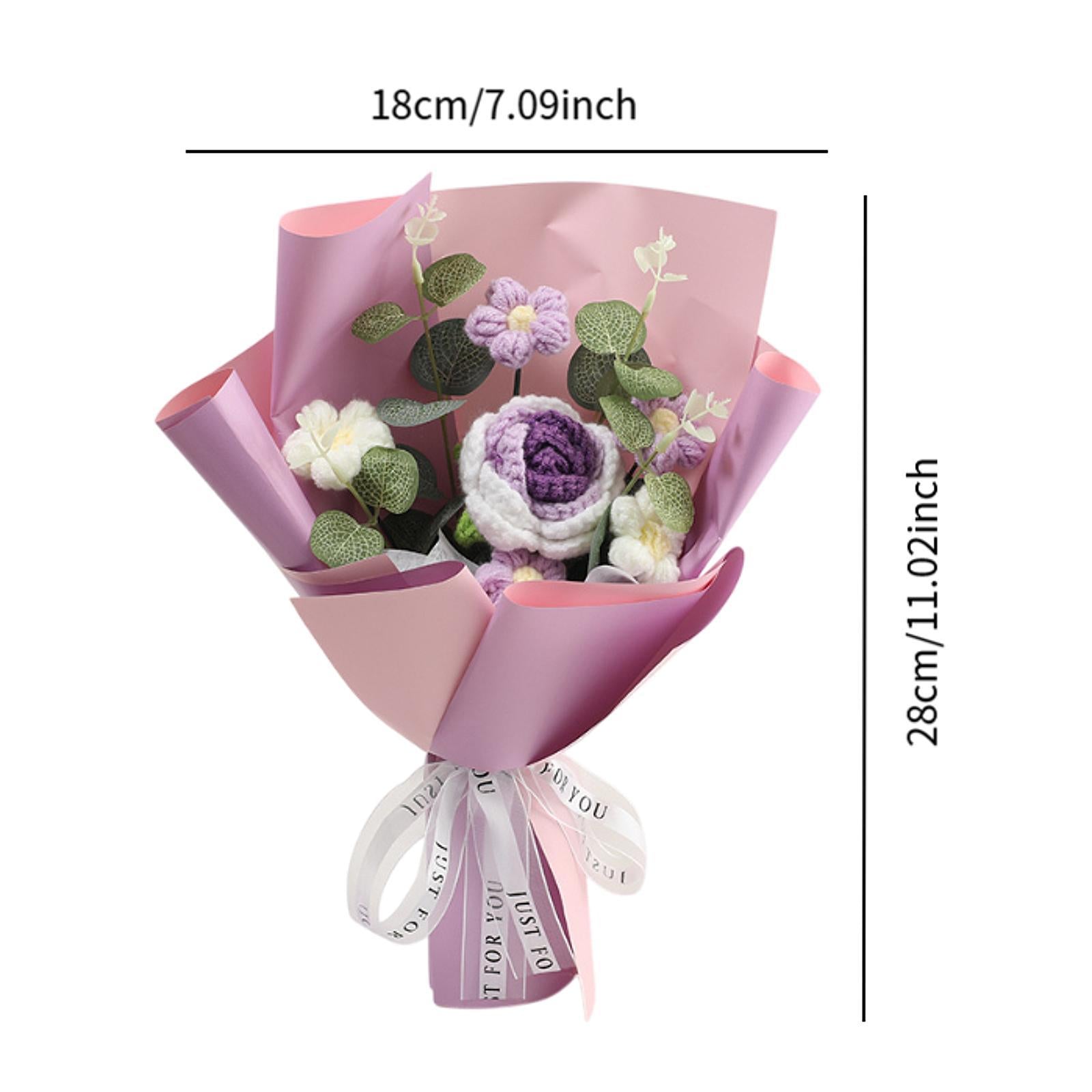 Completed Crochet Flower Bouquet Gift Mum Handmade Knitted Artificial Flower Purple
