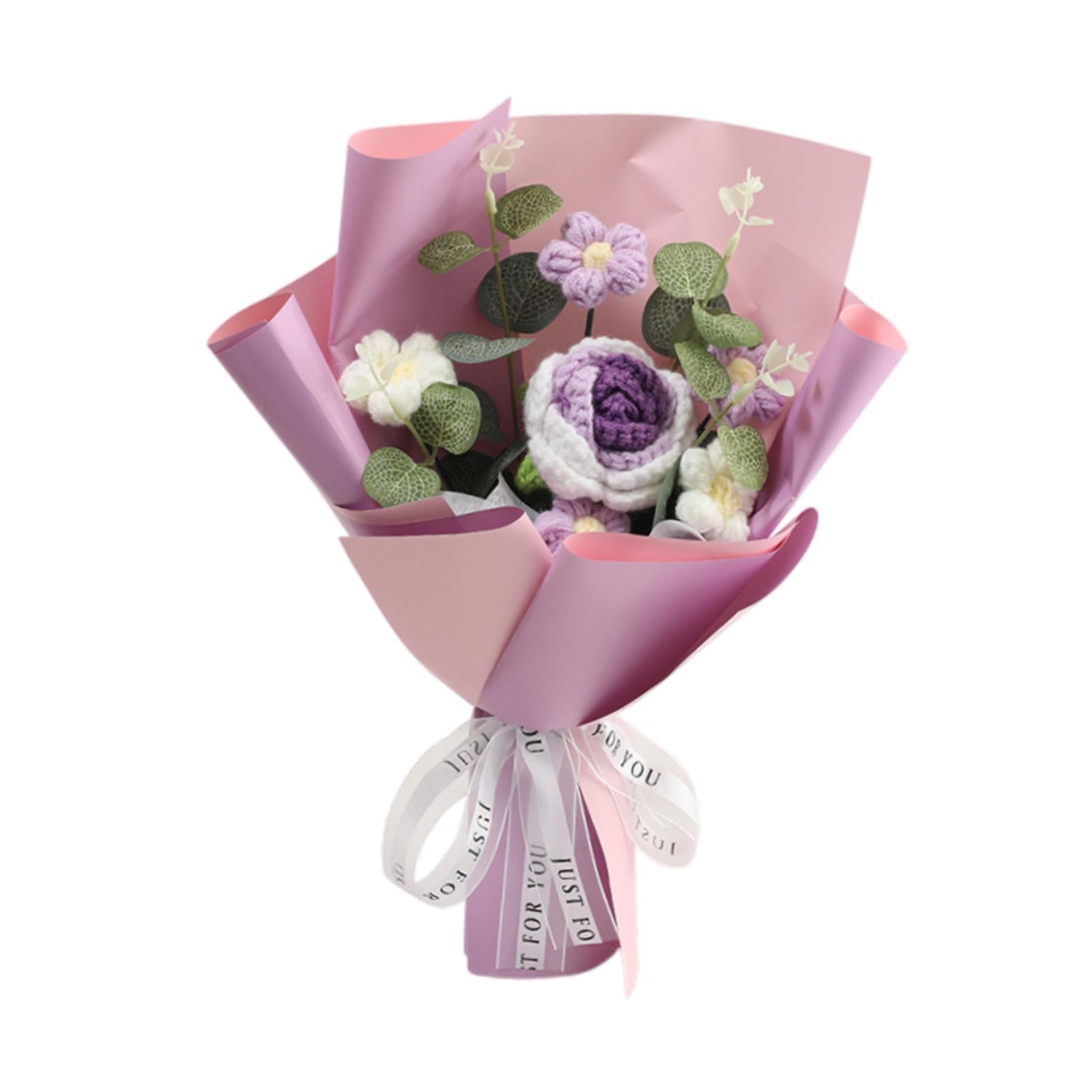 Completed Crochet Flower Bouquet Gift Mum Handmade Knitted Artificial Flower Purple