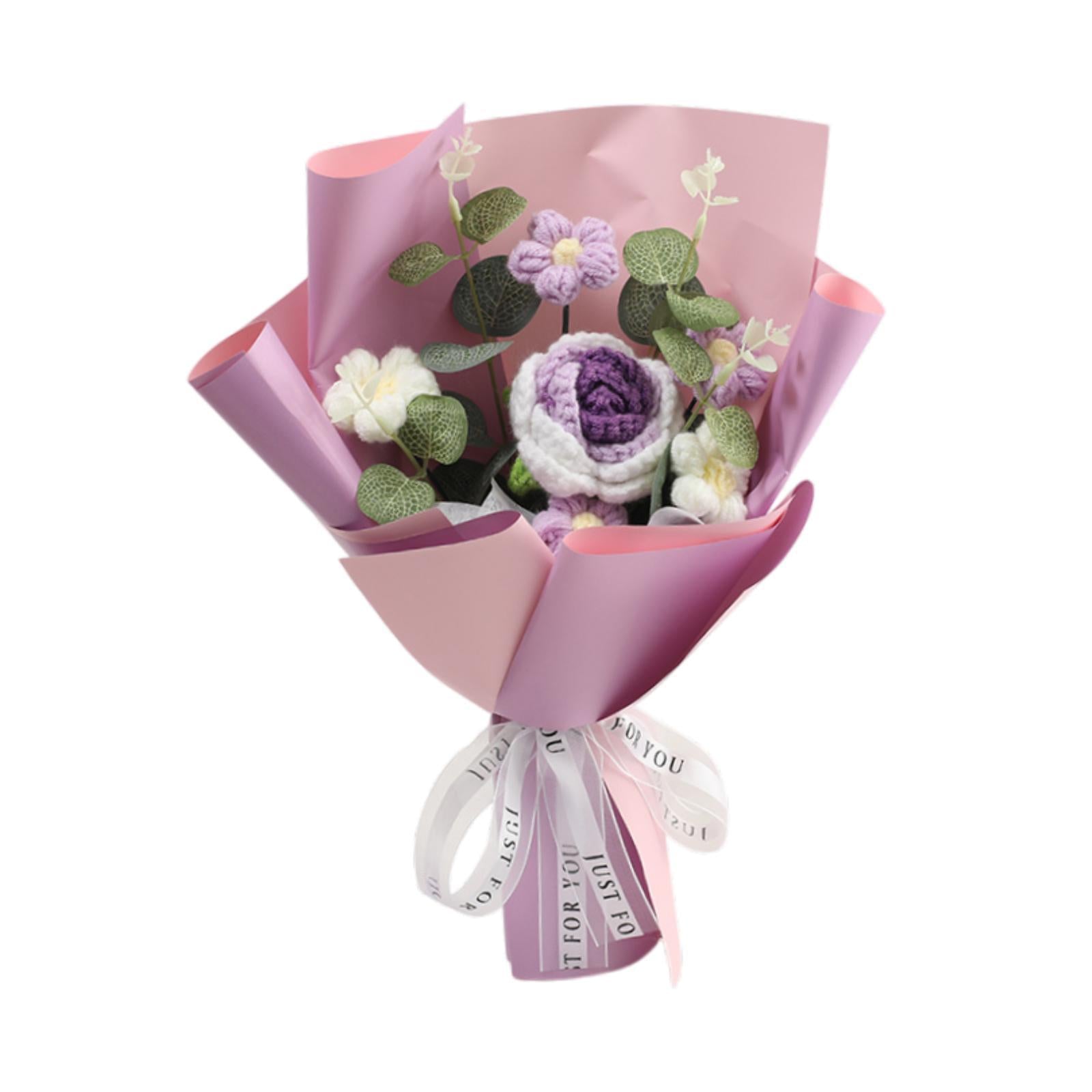 Completed Crochet Flower Bouquet Gift Mum Handmade Knitted Artificial Flower Purple