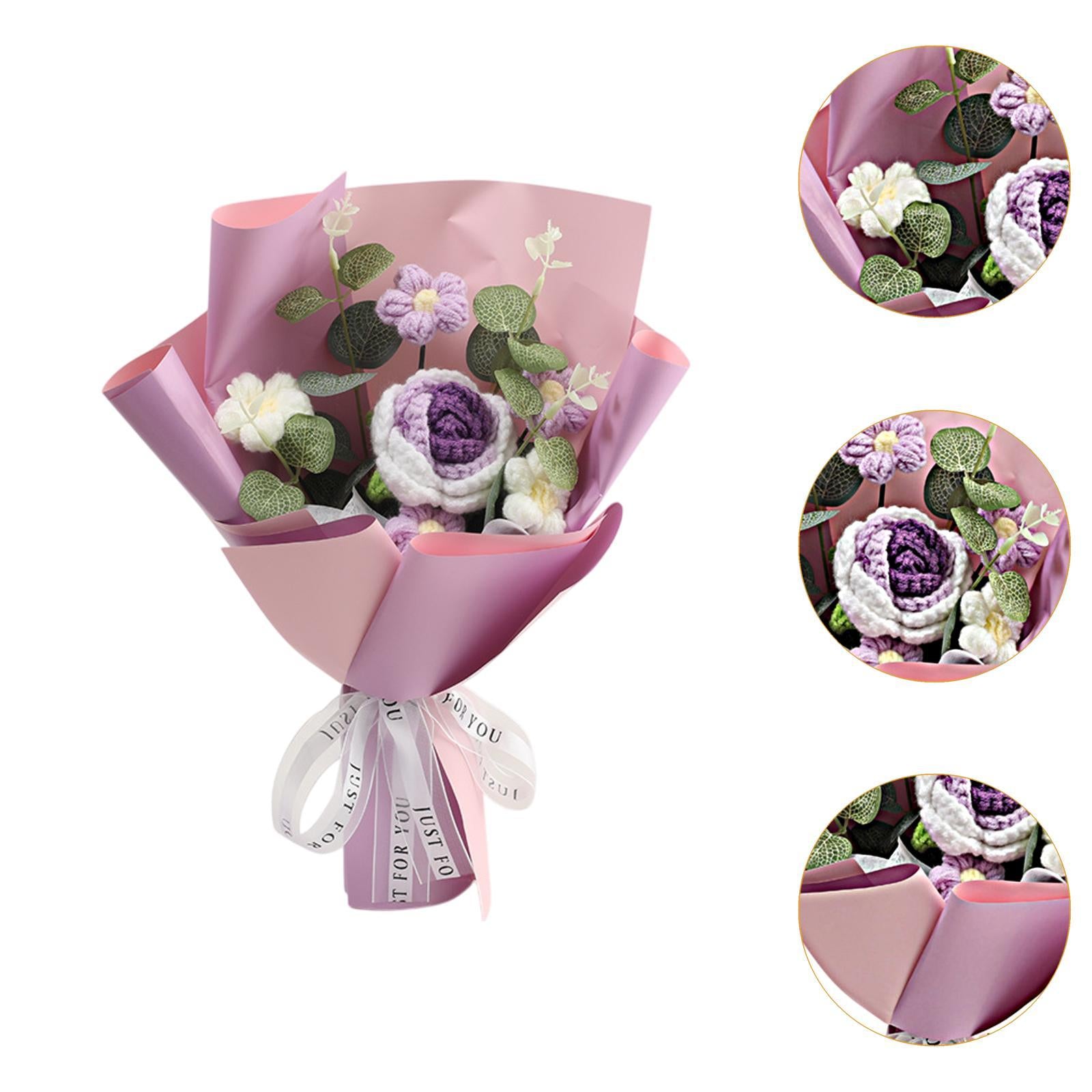 Completed Crochet Flower Bouquet Gift Mum Handmade Knitted Artificial Flower Purple