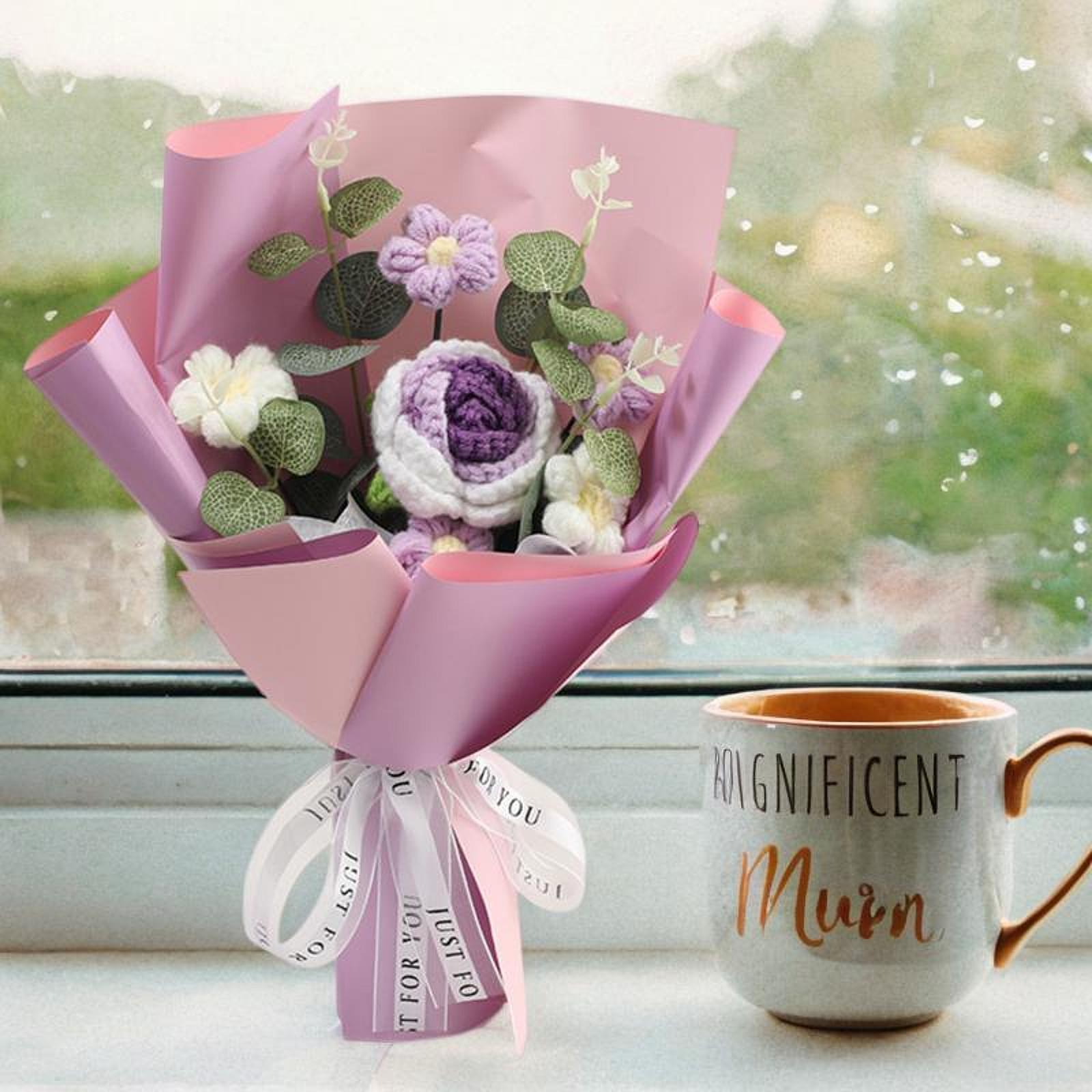 Completed Crochet Flower Bouquet Gift Mum Handmade Knitted Artificial Flower Purple