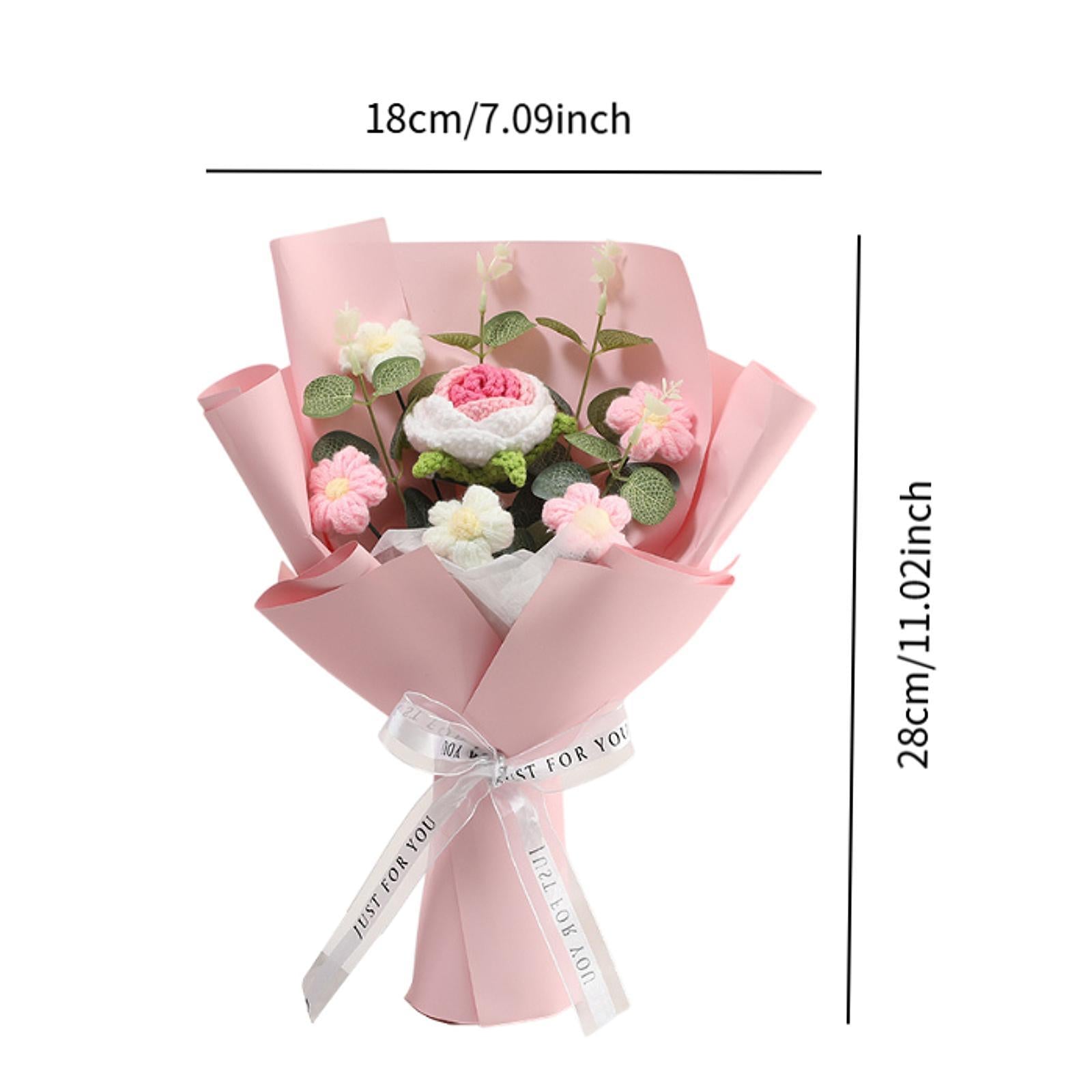 Completed Crochet Flower Bouquet Gift Mum Handmade Knitted Artificial Flower Pink