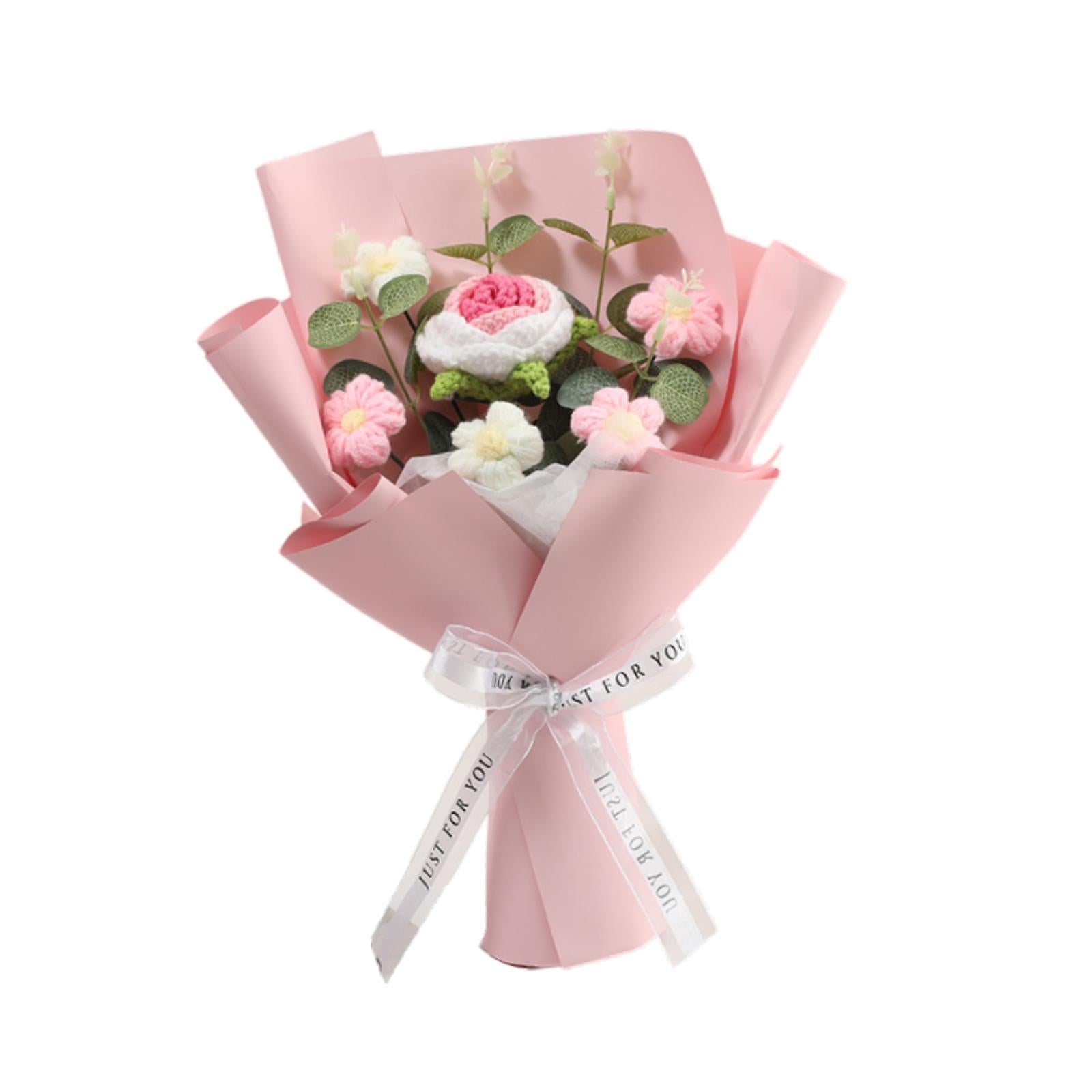 Completed Crochet Flower Bouquet Gift Mum Handmade Knitted Artificial Flower Pink