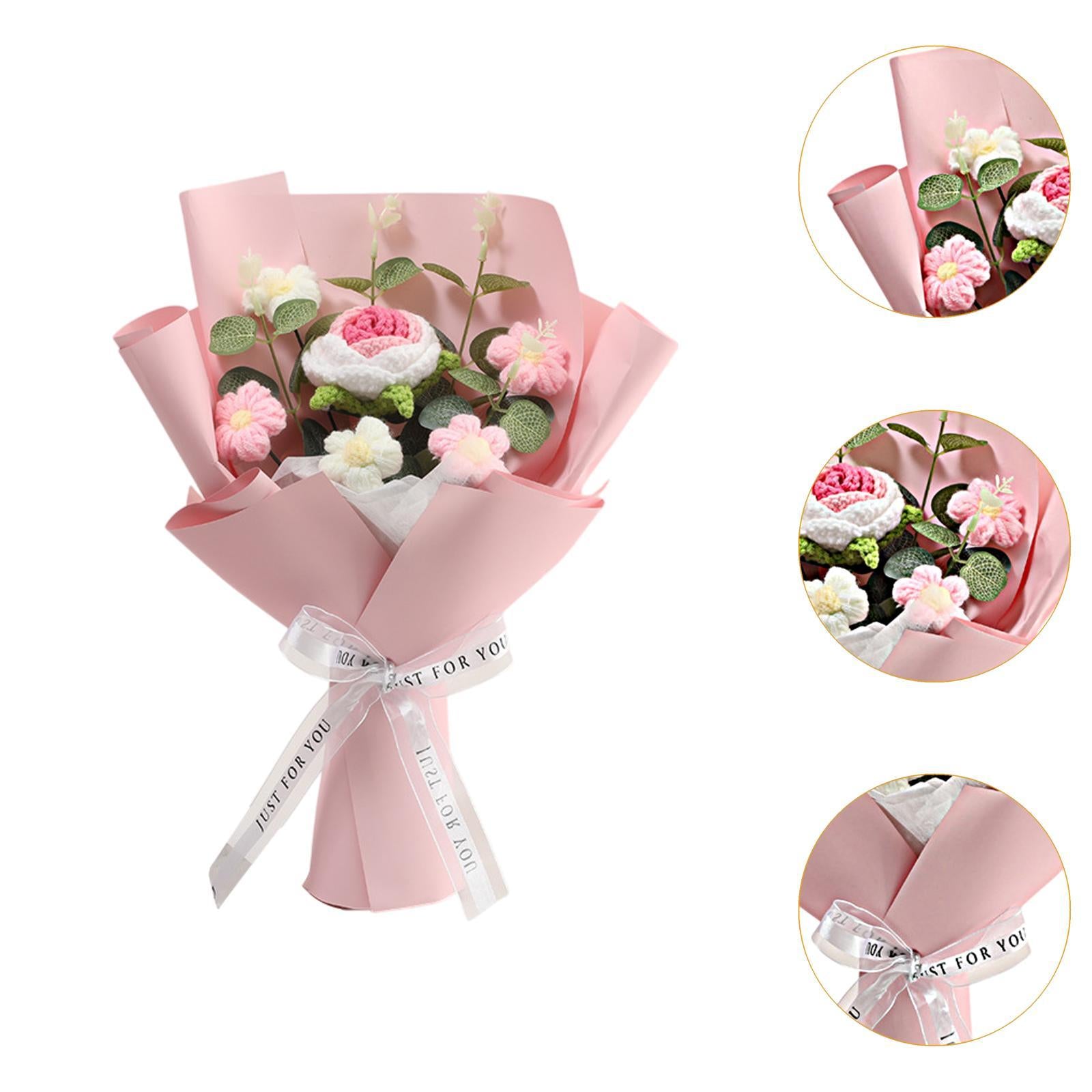 Completed Crochet Flower Bouquet Gift Mum Handmade Knitted Artificial Flower Pink