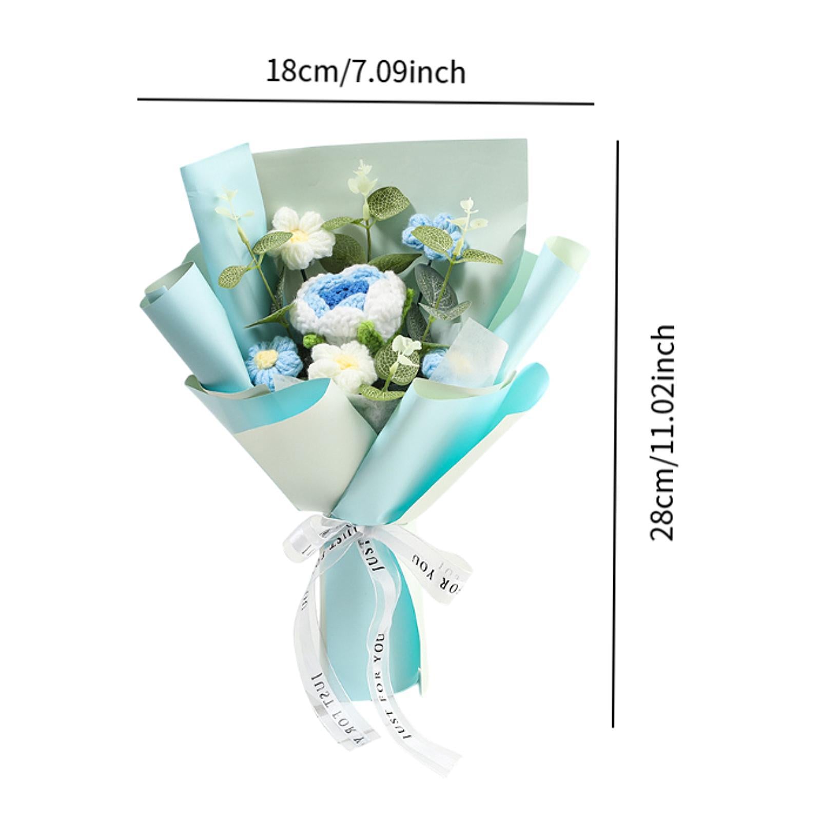 Completed Crochet Flower Bouquet Gift Mum Handmade Knitted Artificial Flower Blue