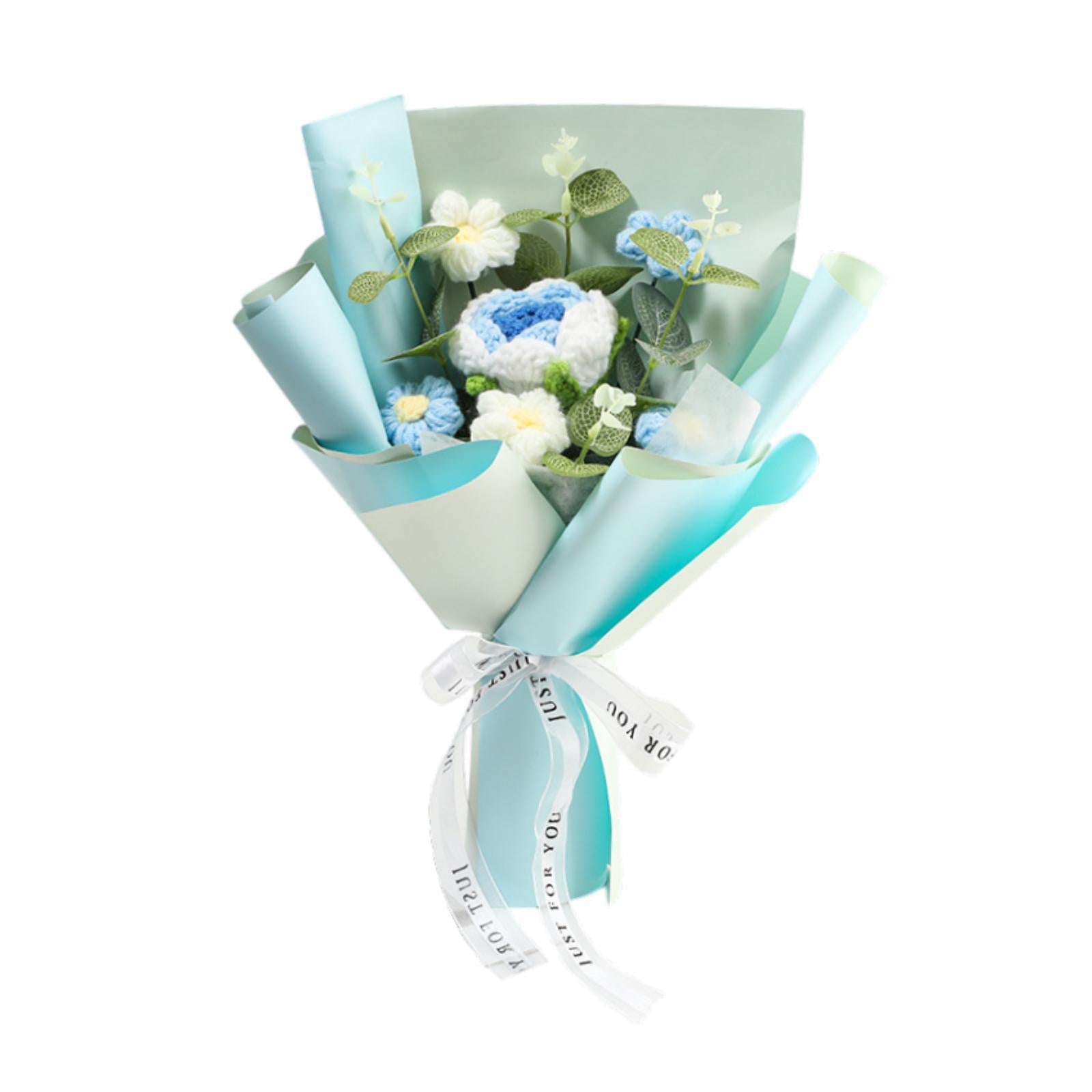 Completed Crochet Flower Bouquet Gift Mum Handmade Knitted Artificial Flower Blue