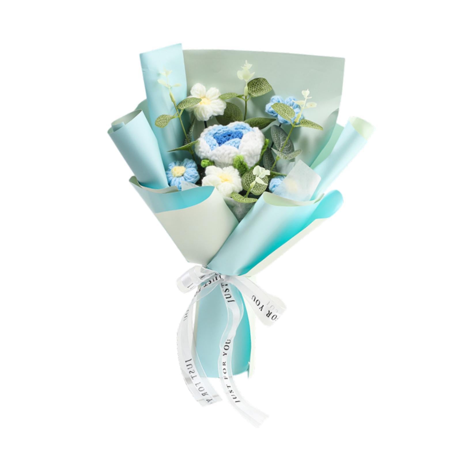 Completed Crochet Flower Bouquet Gift Mum Handmade Knitted Artificial Flower Blue