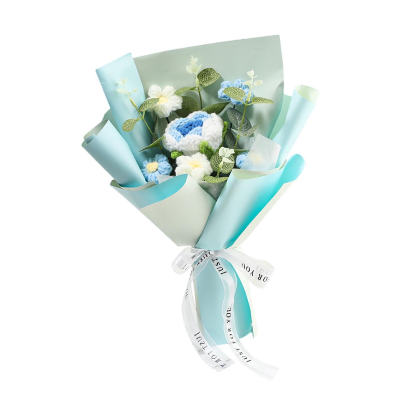 Completed Crochet Flower Bouquet Gift Mum Handmade Knitted Artificial Flower Blue