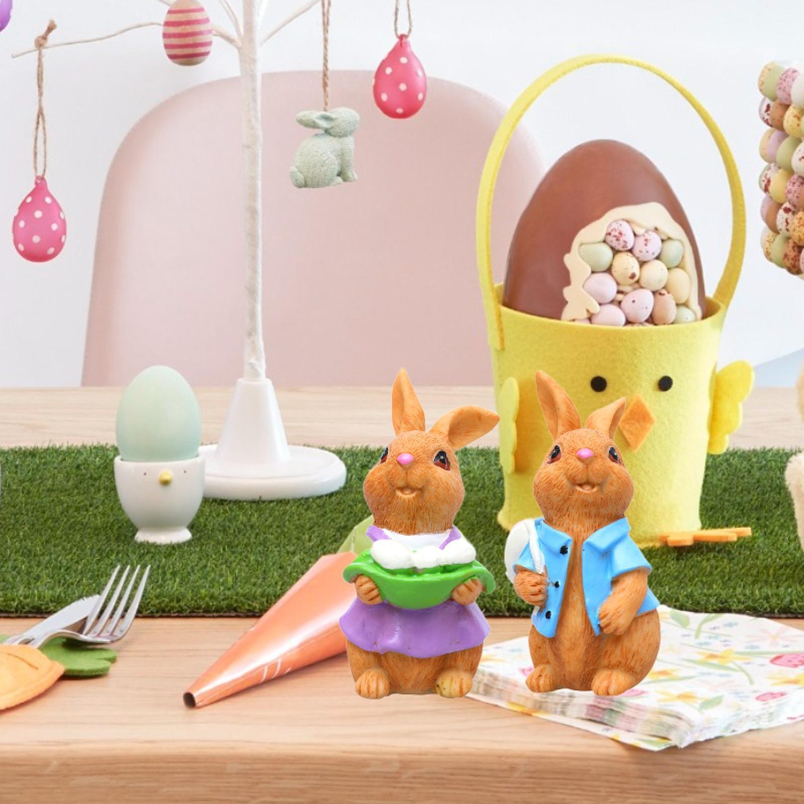 2Pcs Resin Easter Bunny Couple Figurine for Window Sill Decor Cute Versatile