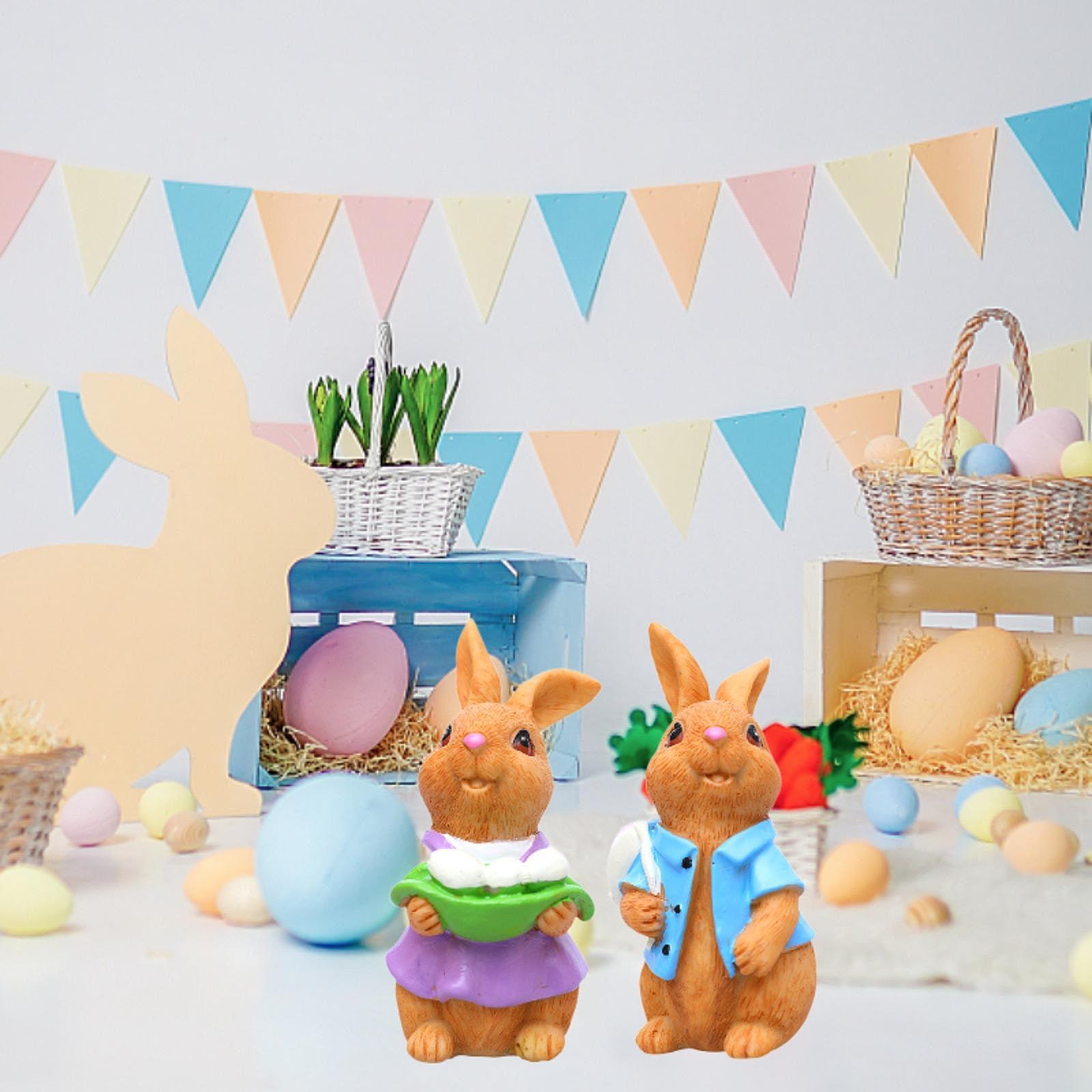 2Pcs Resin Easter Bunny Couple Figurine for Window Sill Decor Cute Versatile