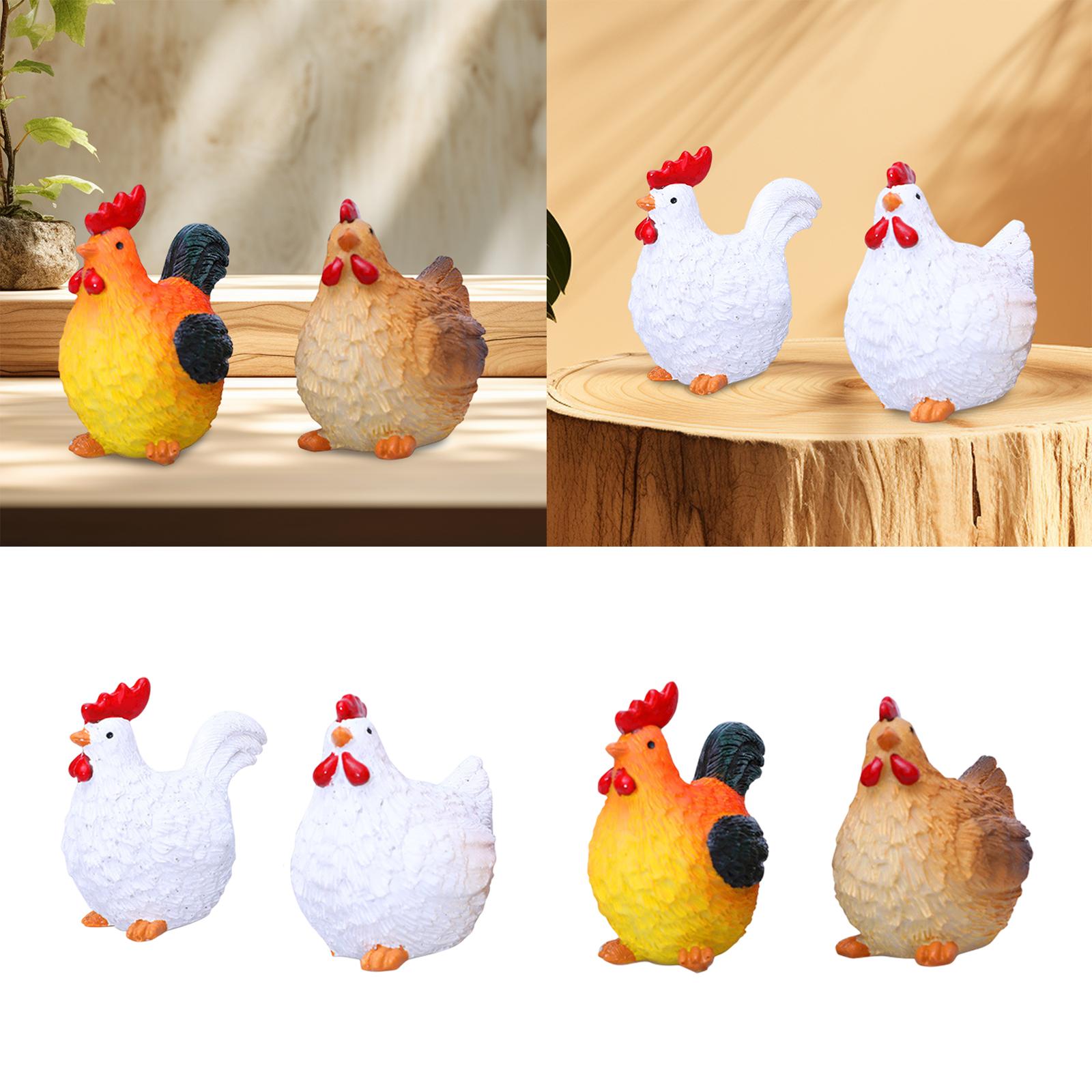 2 Pieces Chicken Miniature Figurines Flowerpot Decor for Yard Porch Backyard White