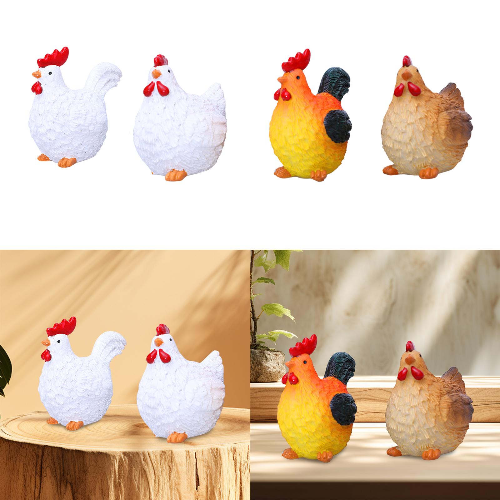 2 Pieces Chicken Miniature Figurines Flowerpot Decor for Yard Porch Backyard White