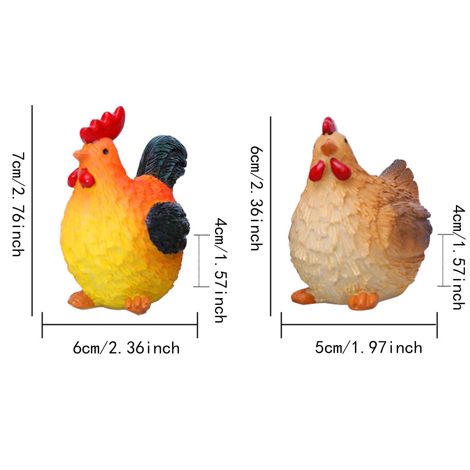 2 Pieces Chicken Miniature Figurines Flowerpot Decor for Yard Porch Backyard Orange and Brown