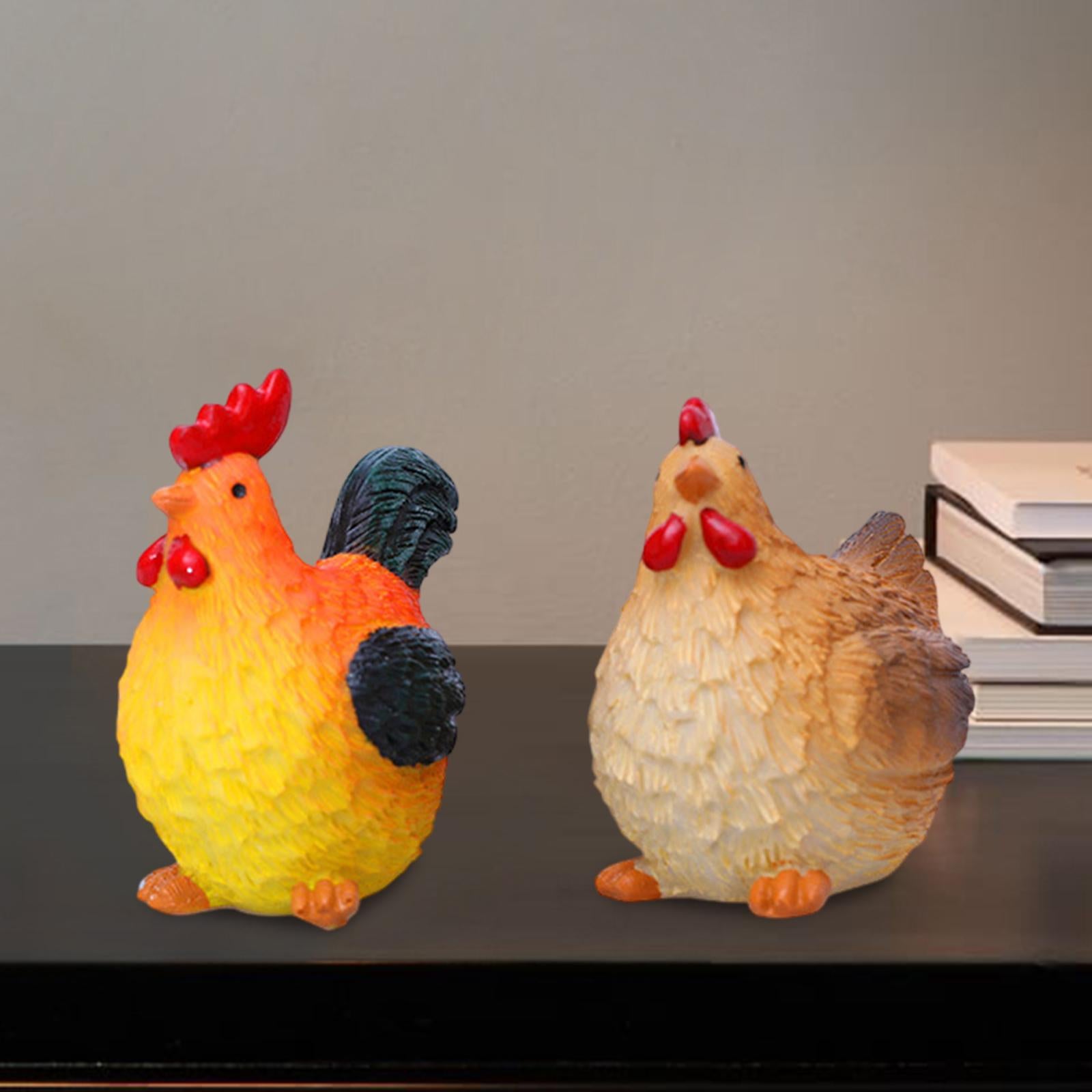 2 Pieces Chicken Miniature Figurines Flowerpot Decor for Yard Porch Backyard Orange and Brown