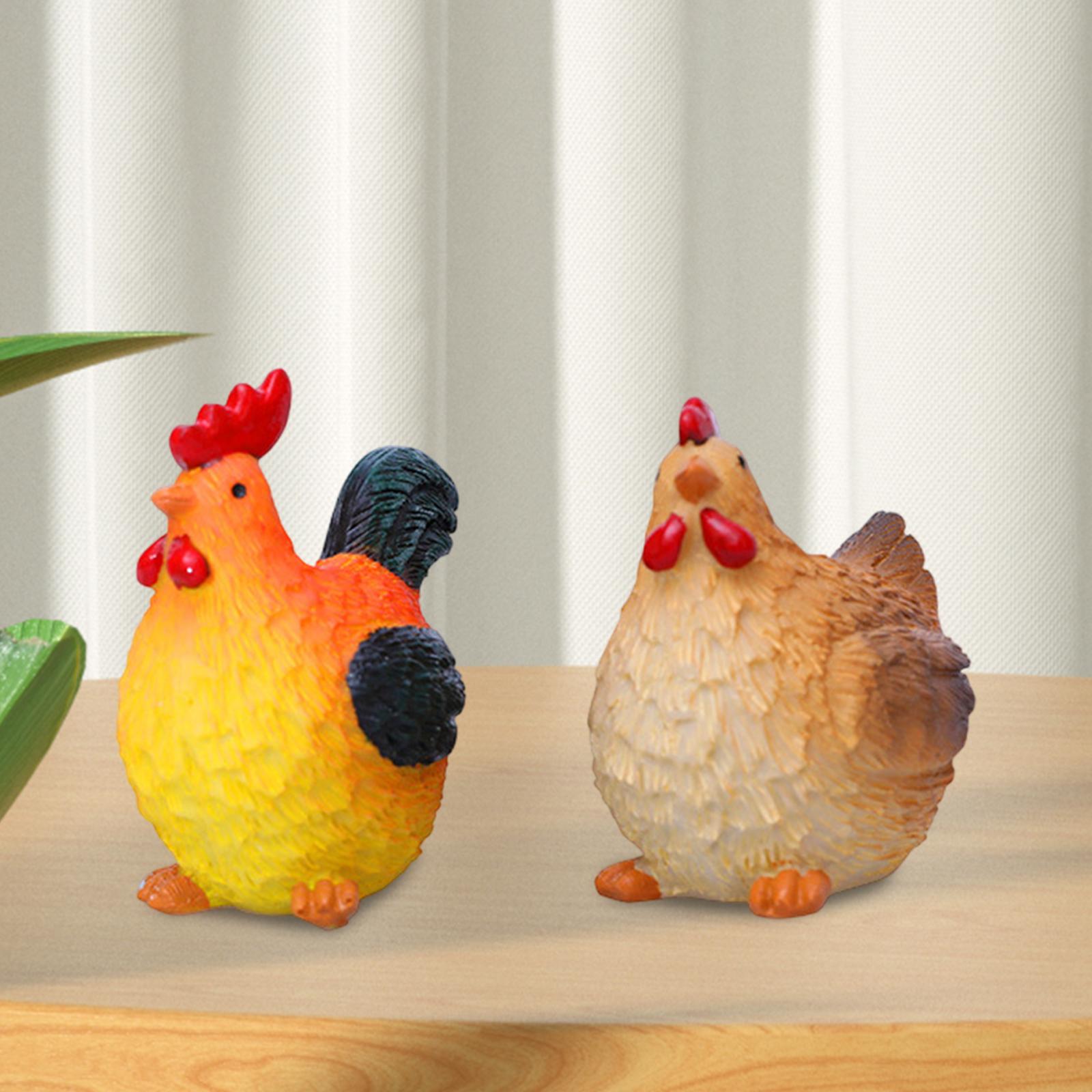 2 Pieces Chicken Miniature Figurines Flowerpot Decor for Yard Porch Backyard Orange and Brown