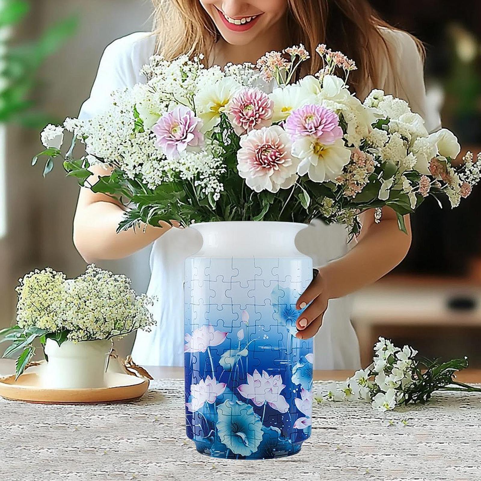 3D Puzzle Flower Vase Desktop Centerpiece Simple Party Decorative Flower Pot Lotus Pattern
