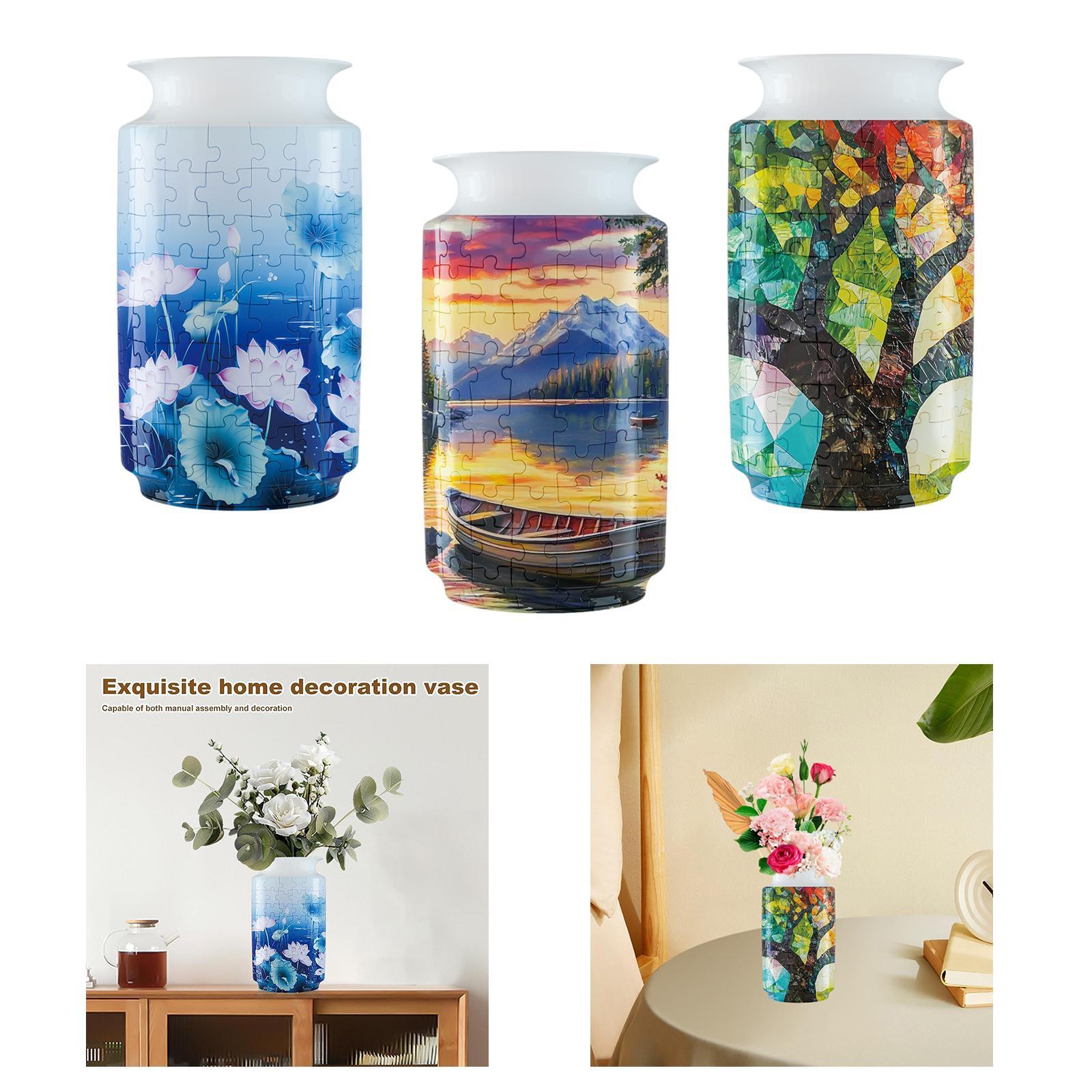 3D Puzzle Flower Vase Desktop Centerpiece Simple Party Decorative Flower Pot Lotus Pattern