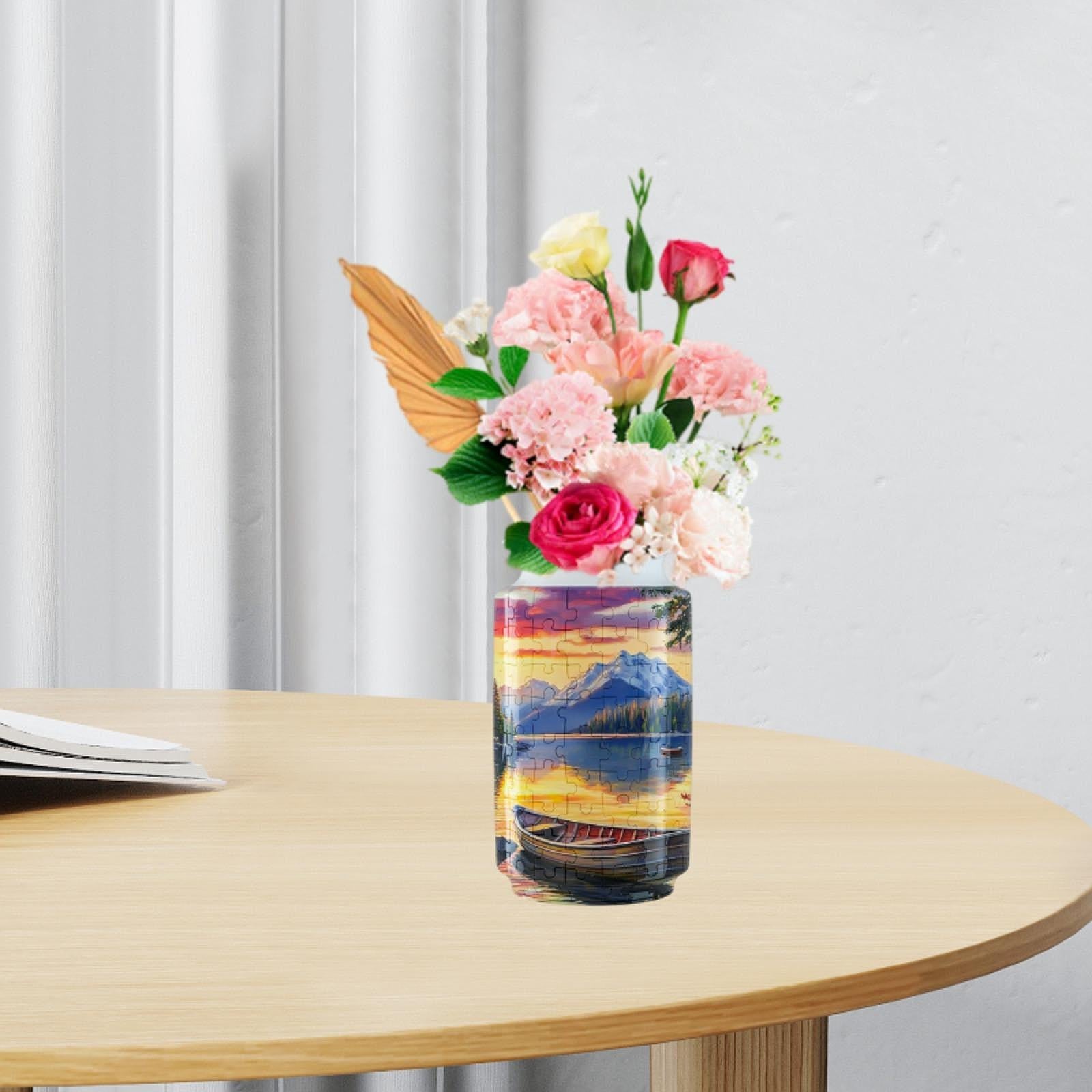 3D Puzzle Flower Vase Desktop Centerpiece Simple Party Decorative Flower Pot Boat Pattern