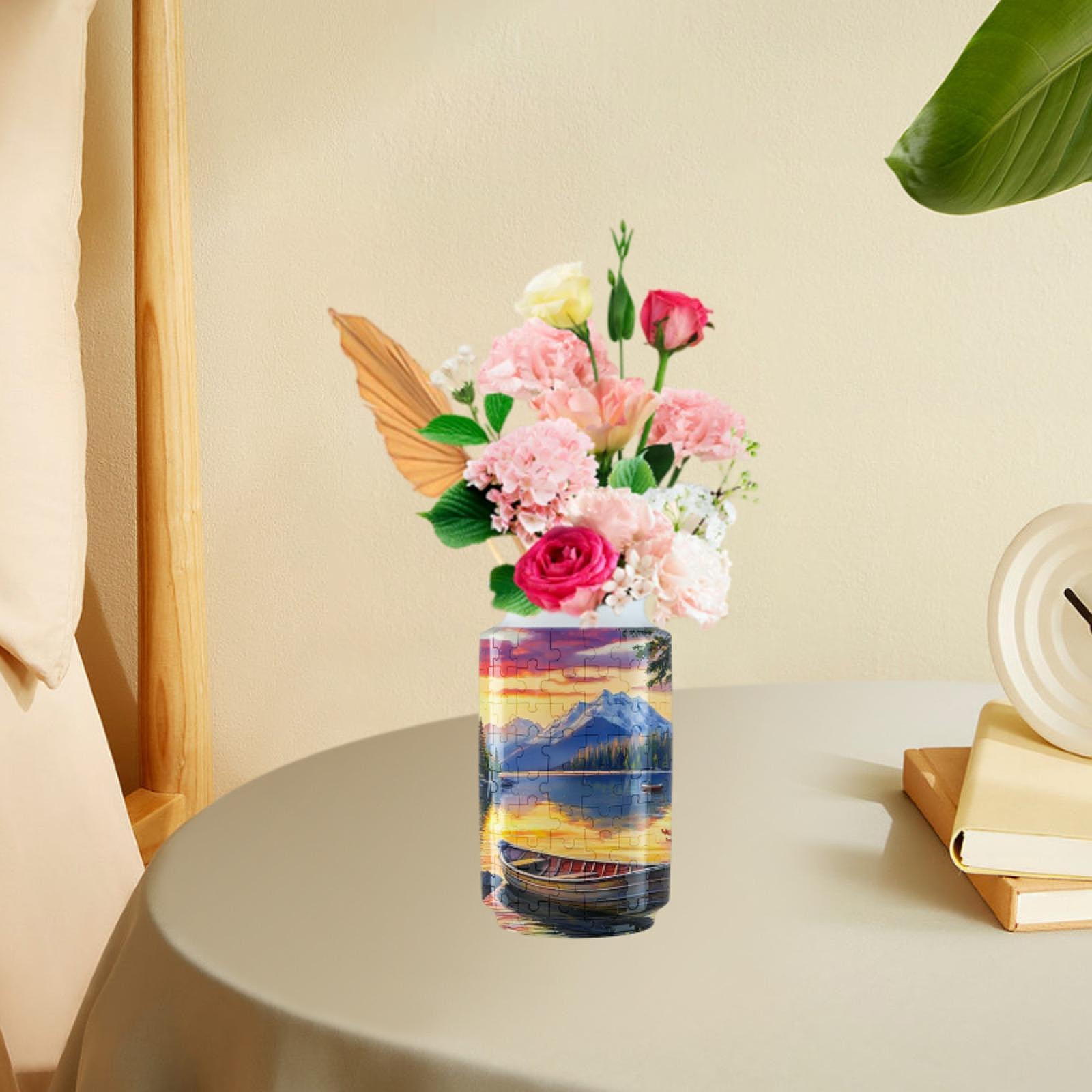 3D Puzzle Flower Vase Desktop Centerpiece Simple Party Decorative Flower Pot Boat Pattern
