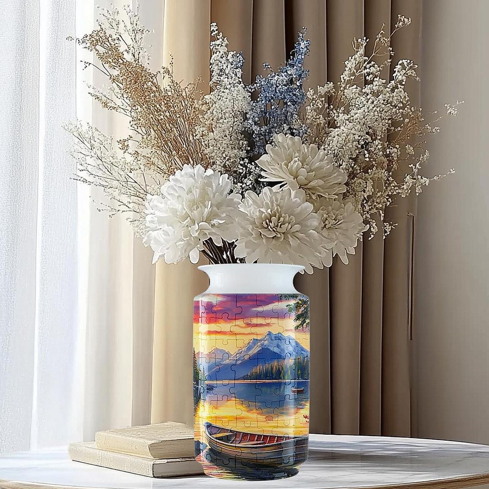 3D Puzzle Flower Vase Desktop Centerpiece Simple Party Decorative Flower Pot Boat Pattern